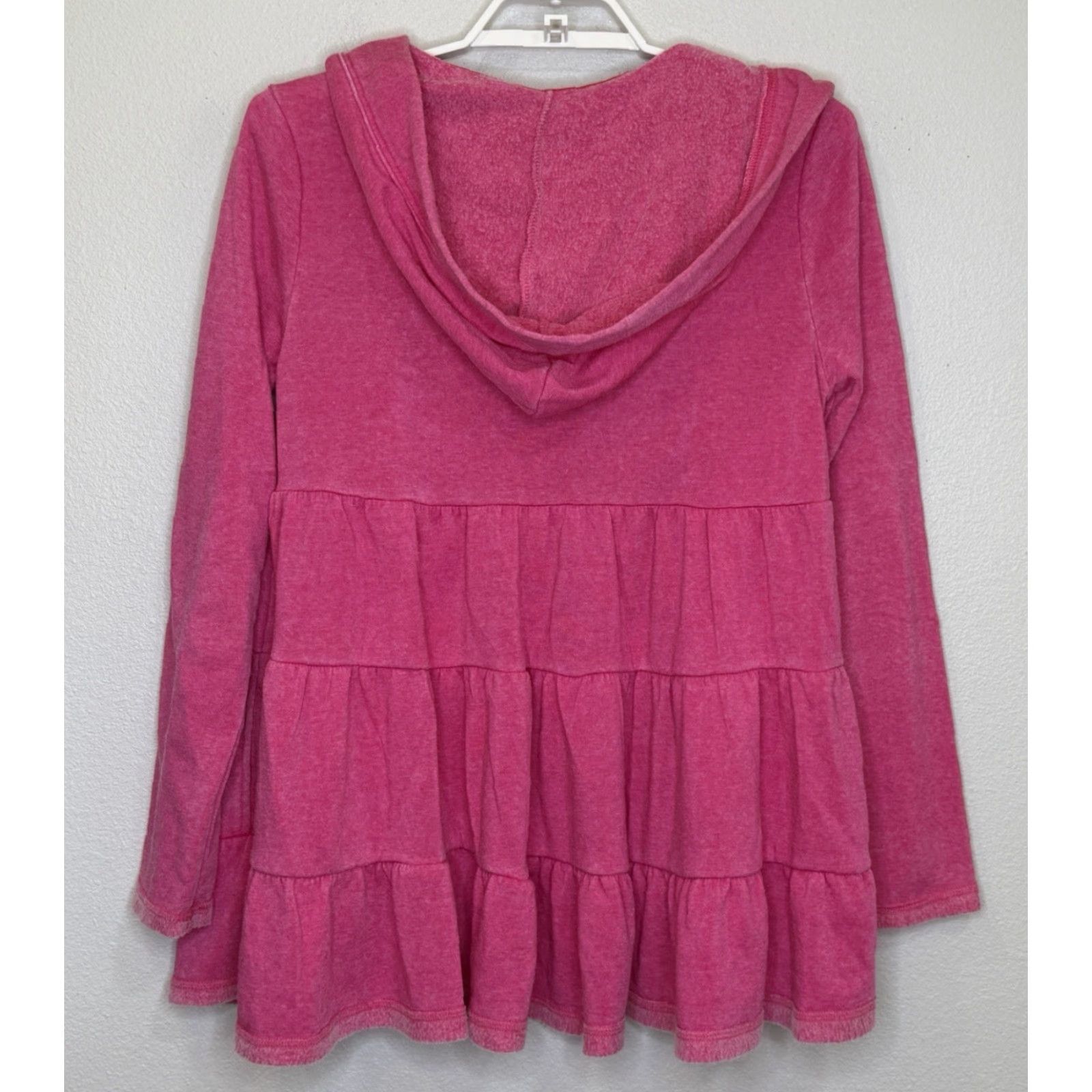Vintage VINTAGE Crown & Ivy Tiered Trapeze Open Front Hoodie Sweatshirt Cardigan Women Medium Pink NEW Size M / US 6-8 / IT 42-44 - 4 Thumbnail