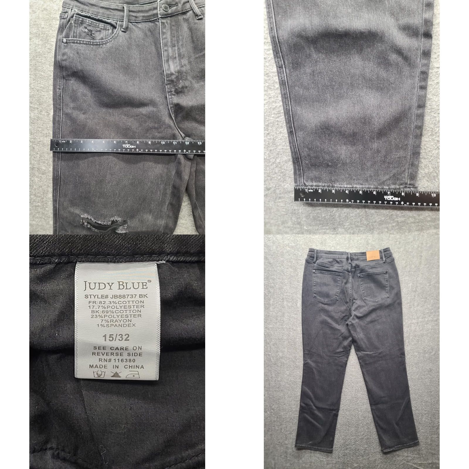 Vintage Judy Blue 90's Straight Jeans Women Black High Rise Distressed Denim 32 Inseam 15/32 Size 15 Regular Stretch Pockets Size 36" / US 14 / IT 50 - 8 Thumbnail