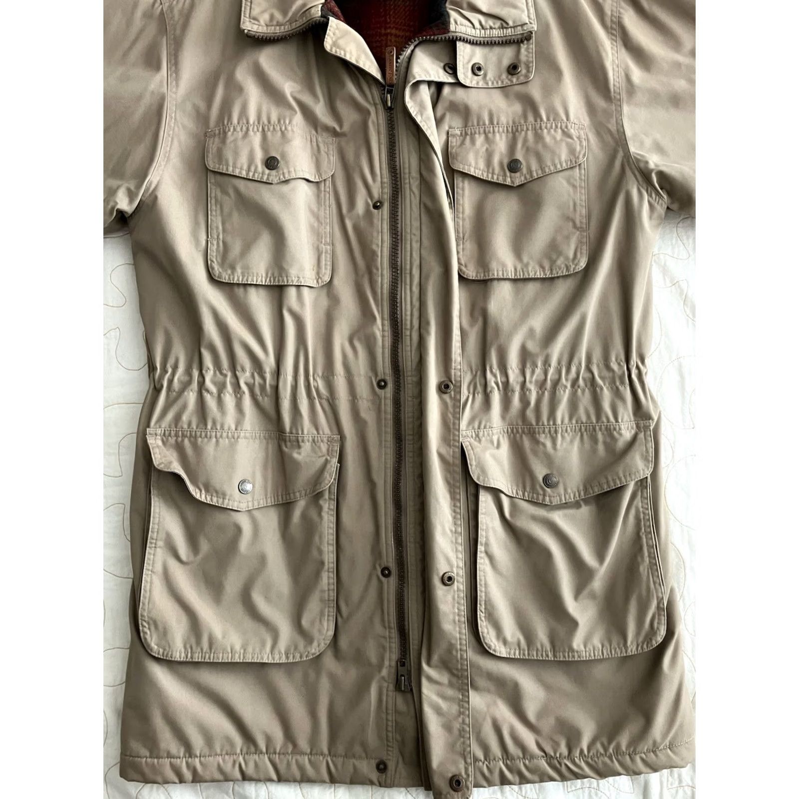 Lands' End VINTAGE Lands' End Parka Jacket Chore Thinsulate Long Beige Plaid Wool Lined M Men Size US M / EU 48-50 / 2 - 3 Thumbnail