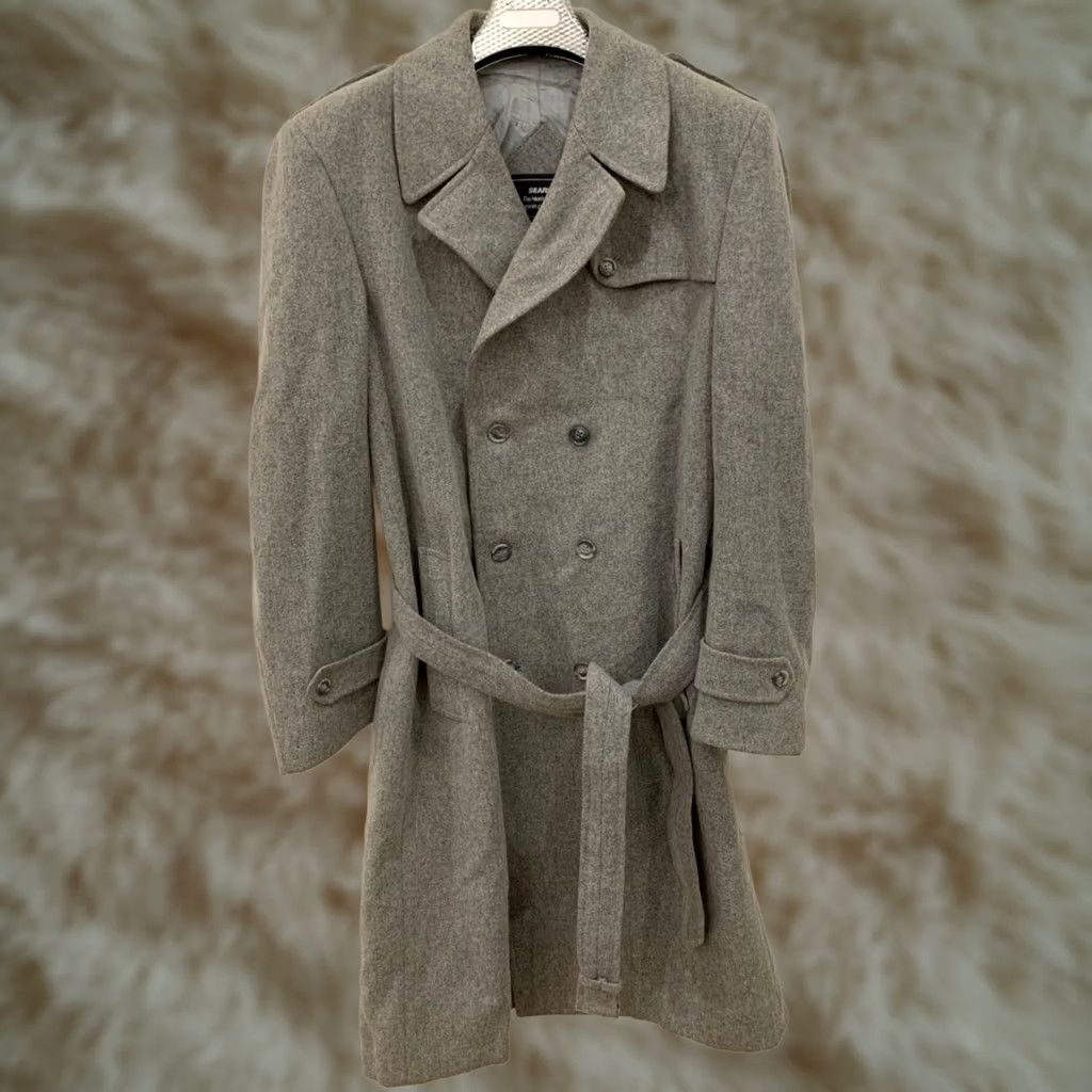 Vintage VINTAGE Bespoke Coat Adult 46L XL Gray Wool Double Breasted Belted Overcoat 1970s Italian Style Mens Size US S / EU 44-46 / 1 - 1 Thumbnail