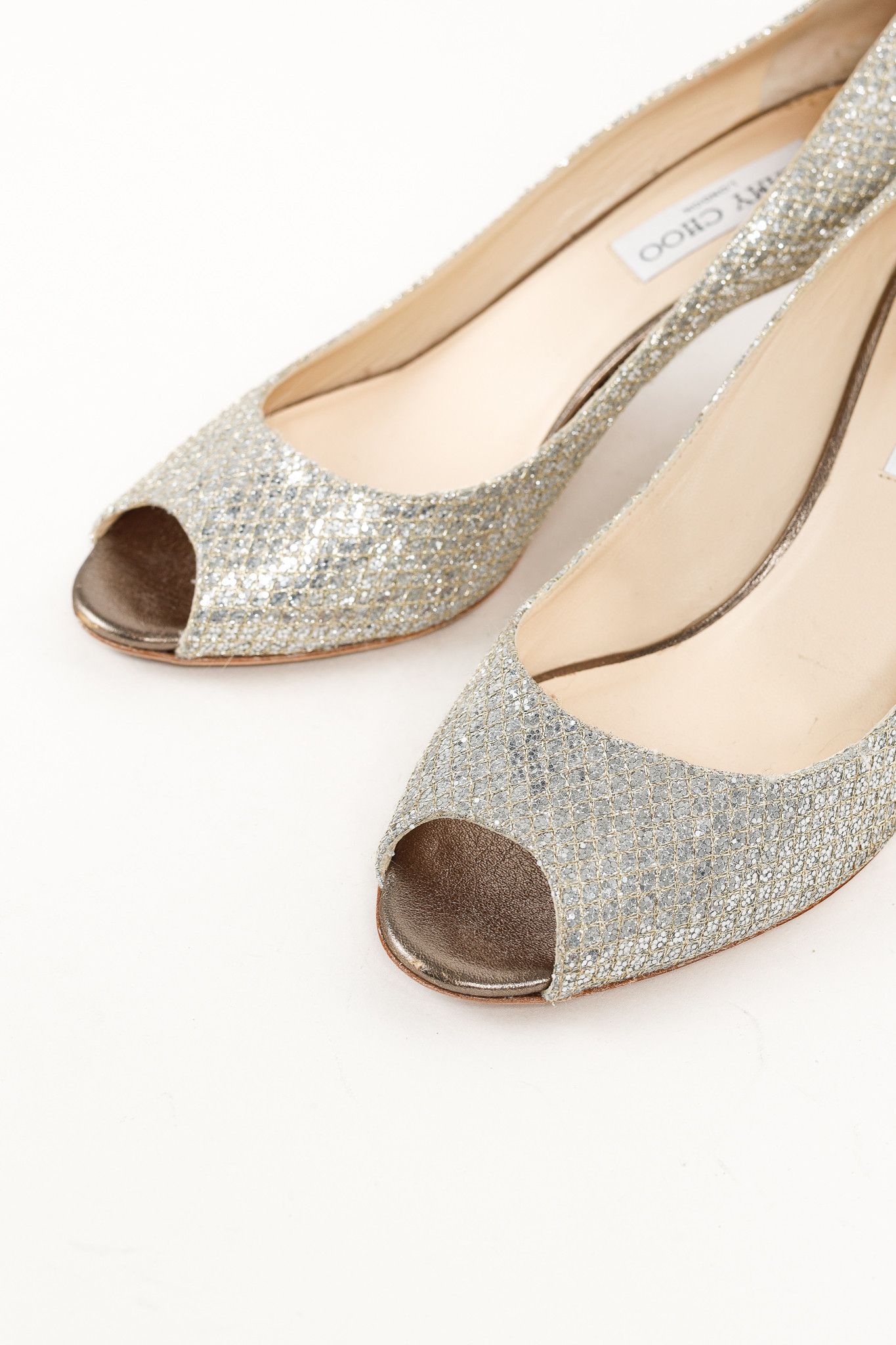 Jimmy Choo Jimmy Choo Isabel Champagne Glitter Peep-Toe Pumps Size US 8 / IT 38 - 6 Thumbnail
