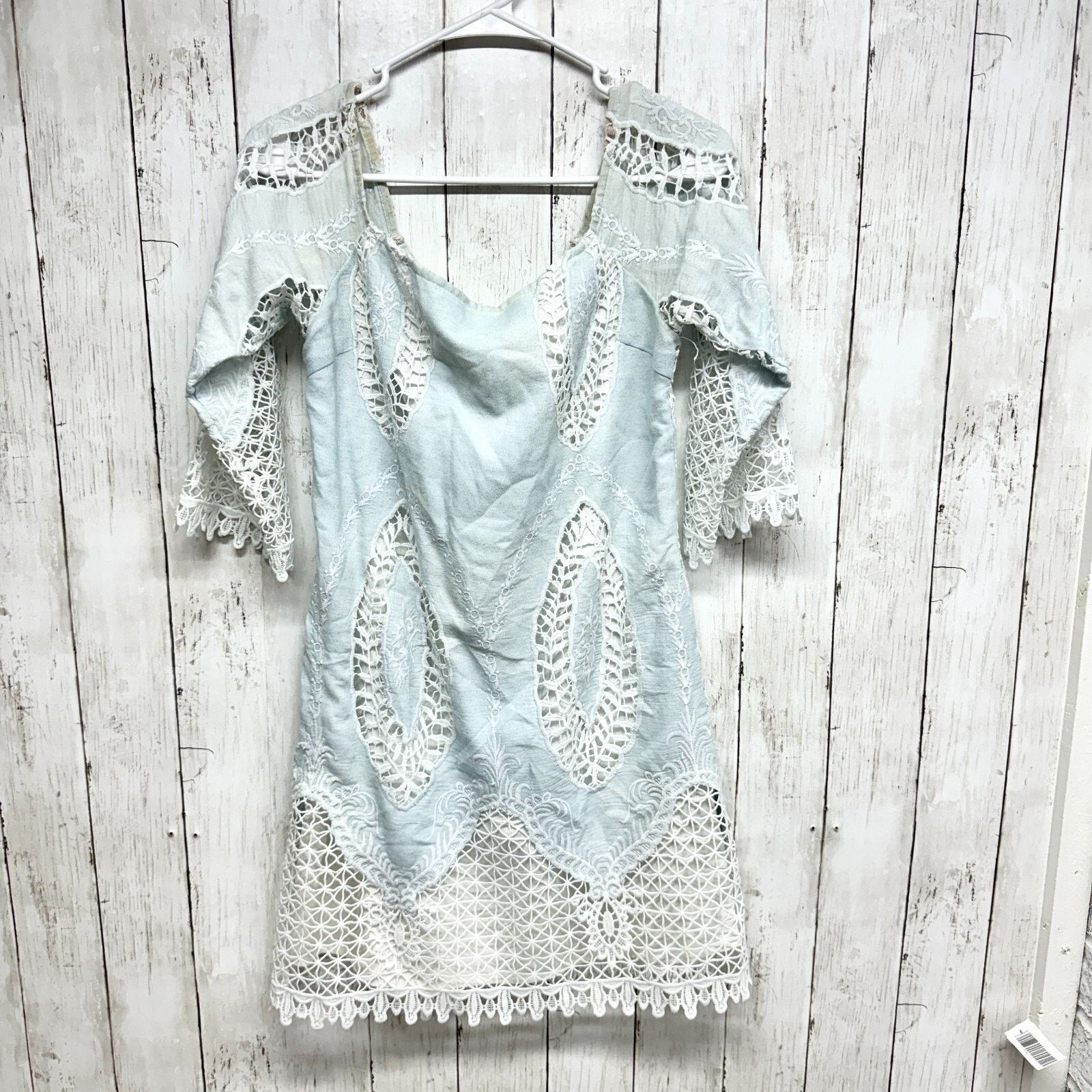 Other Vtg Lucy Paris Dress Small Blue White Lace Short Sleeve Mini Size S / US 4 / IT 40 - 1 Thumbnail
