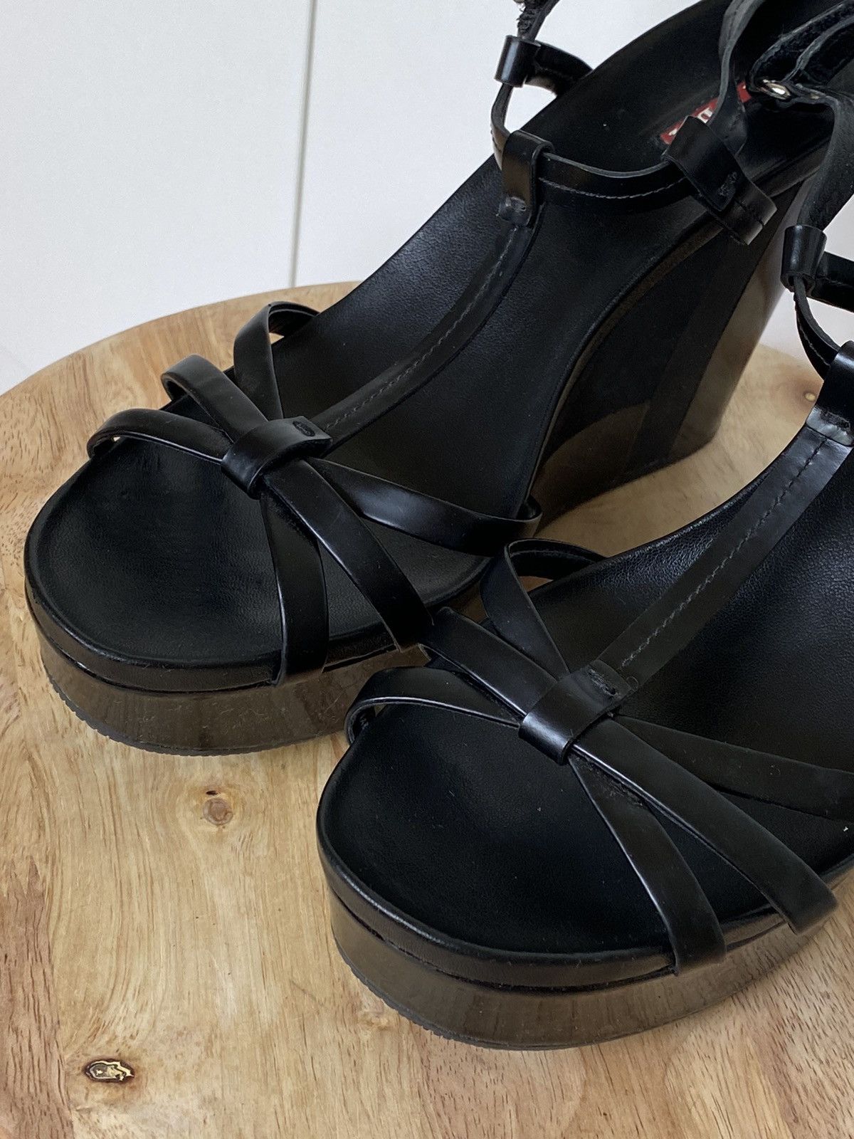 Prada × Vintage Prada Vintage Straps Patent Leather Sandals Platform Wedges Size US 9 / IT 39 - 2 Thumbnail