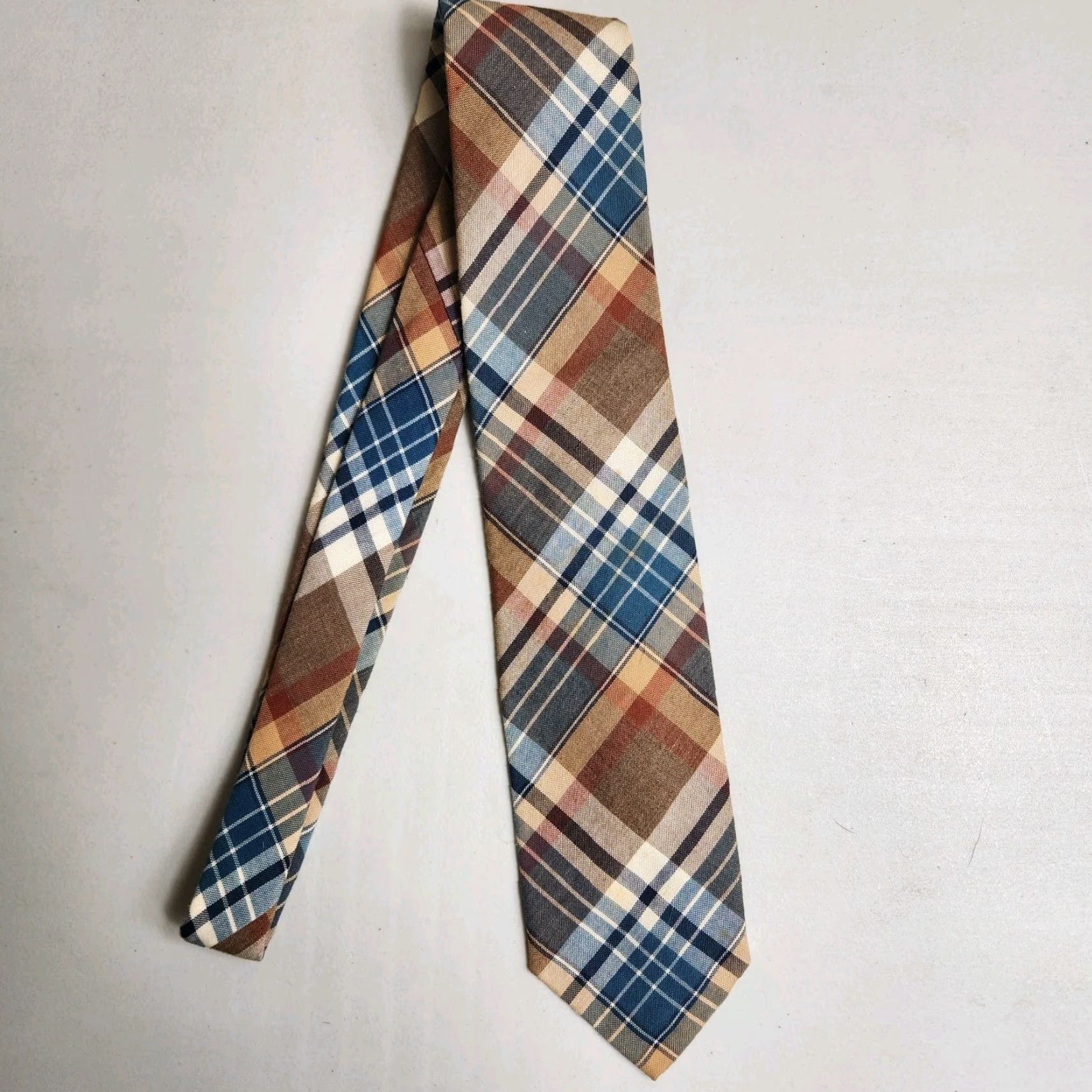 Pendleton VINTAGE Pendleton Tie Men Classic Width Cotton/Polyester Plaid Blue/Brown 56" 3" Pen West Academia Designed Size ONE SIZE - 5 Thumbnail