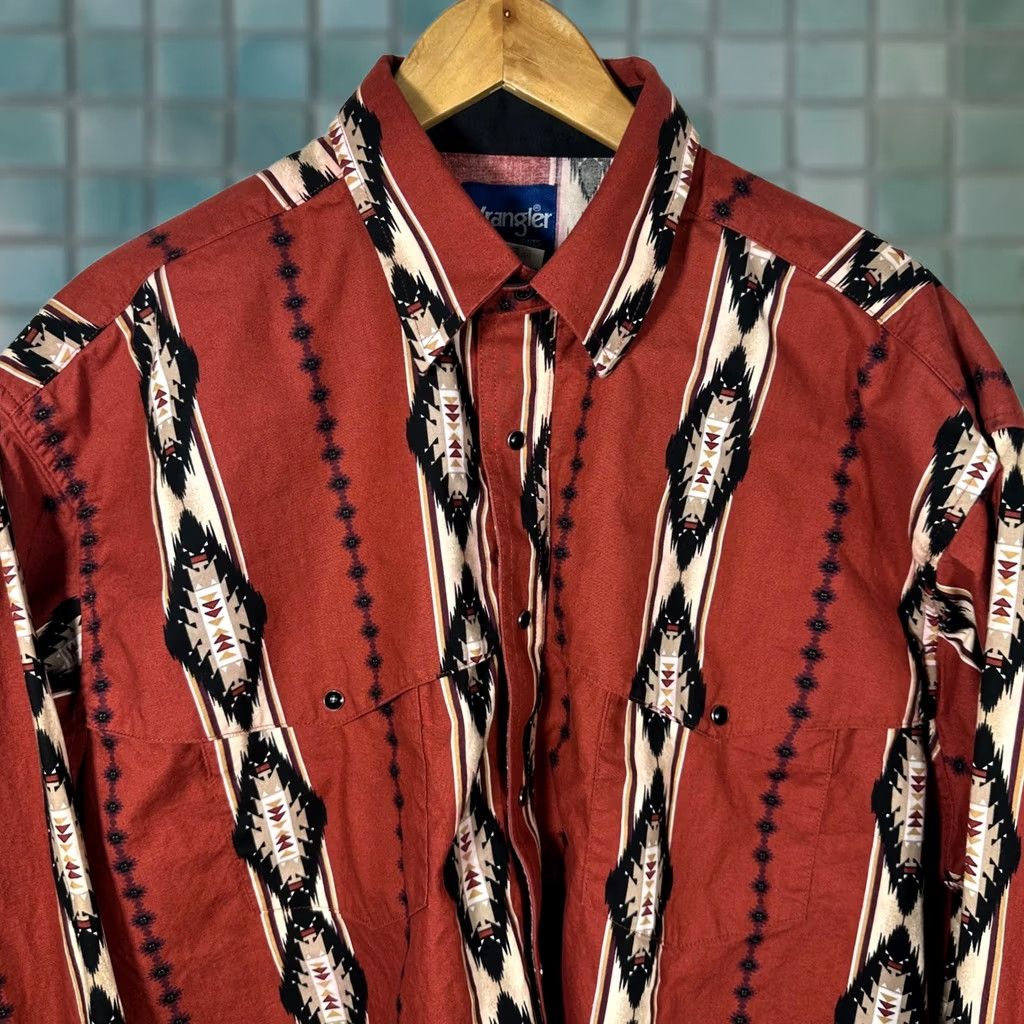 Wrangler Wrangler Western Shirts Mens XL Rust Red Aztec Tribal Print Long Sleeve MC5761A Size US XL / EU 56 / 4 - 1 Thumbnail