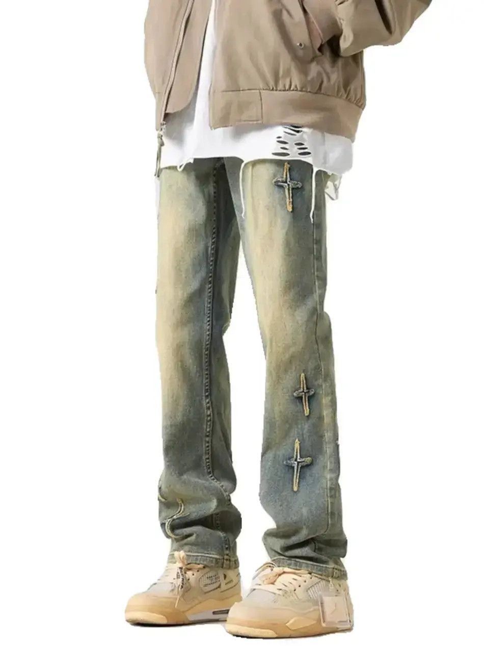 Japanese Brand Retro washed slim fit straight leg star jeans Size US 30 / EU 46 - 4 Thumbnail