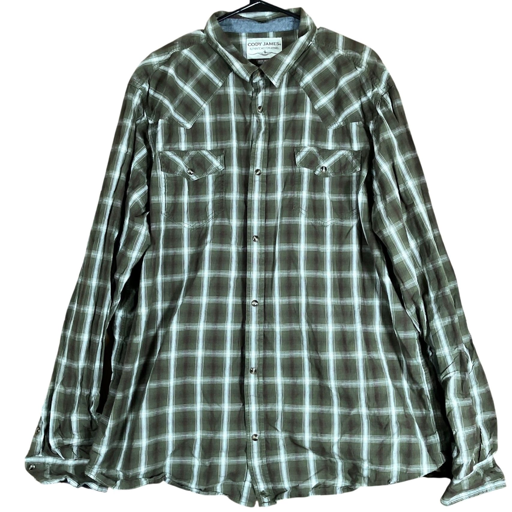 Cody James Cody James Mens Shirt Dark Green Western Plaid 3XLT Pearl Snap Button-Up Tail Tall Fit Western Shirt Size US XXL / EU 58 / 5 - 2 Thumbnail