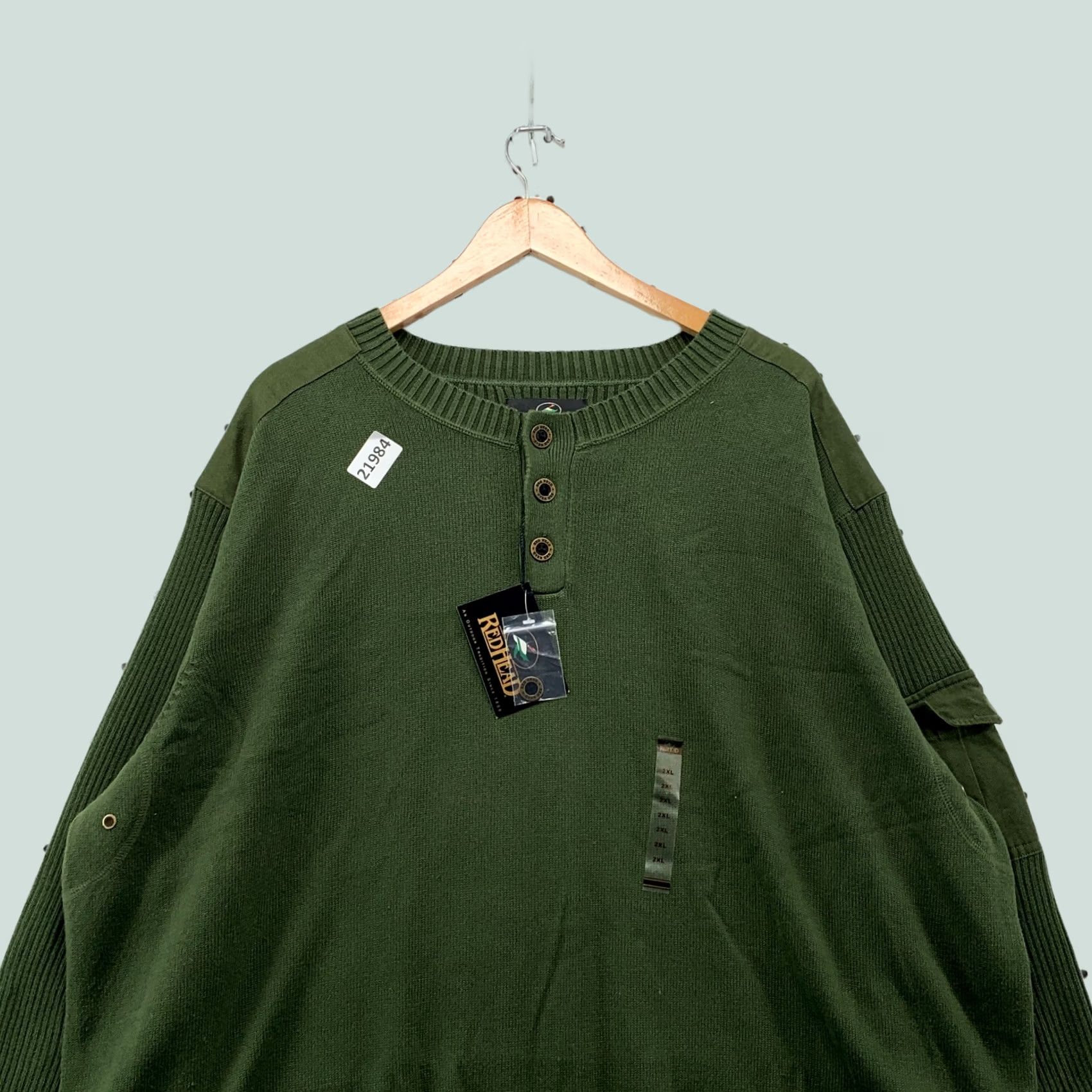 Vintage RedHead Sweater Mens 2XL Green NEW Henley Button Ribbed Knit 5x30 Pullover Size US XXL / EU 58 / 5 - 1 Thumbnail