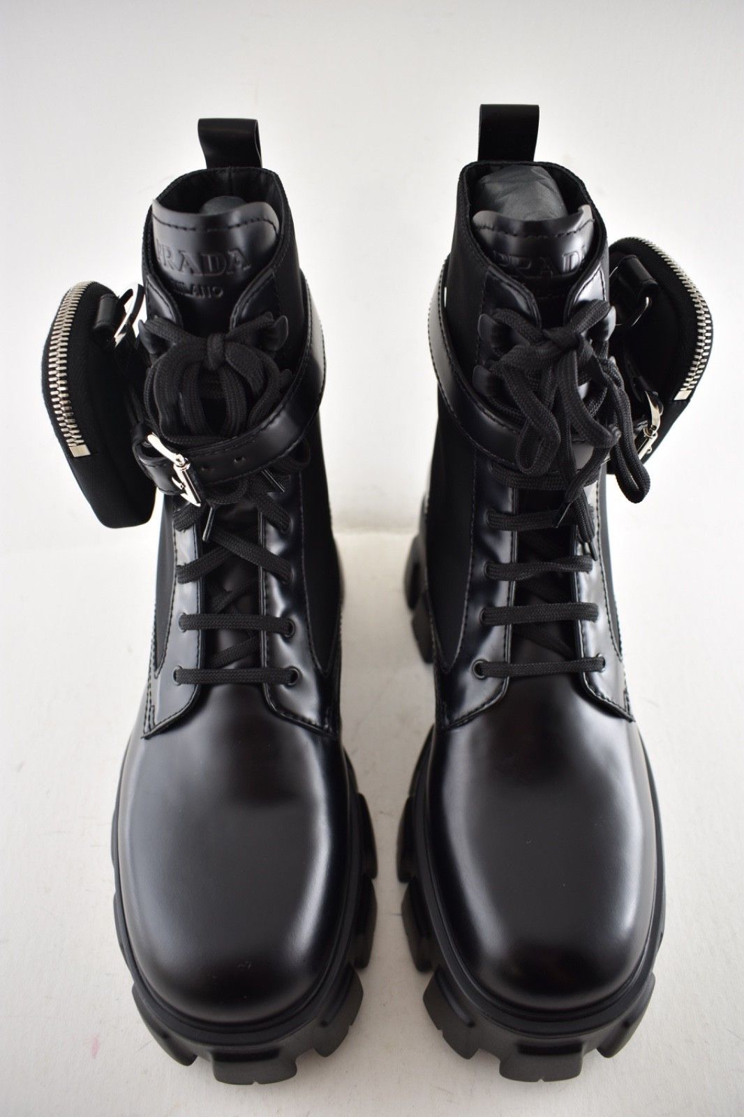 Prada Prada Monolith Leather Nylon Pouch Lug Sole Combat Boot 41.5 Size US 11.5 / IT 41.5 - 10 Thumbnail