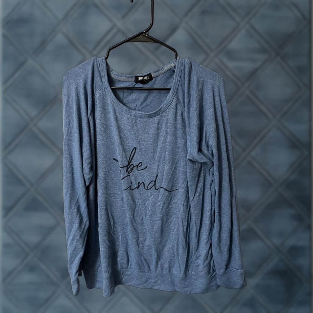 Buffalo David Bitton Buffalo Sweater Women L Blue Be Kind Lettering Pullover Round Neck Casual Size L / US 10 / IT 46 - 1 Thumbnail