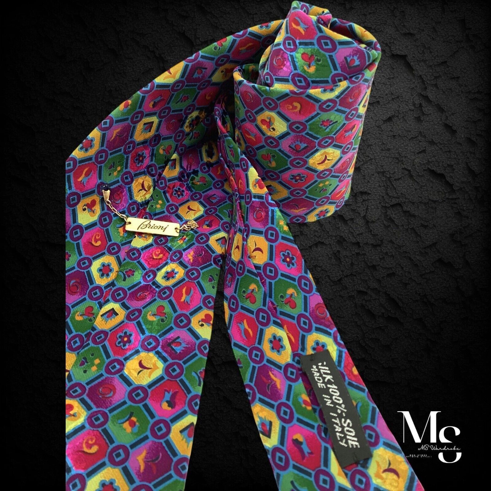 Brioni BRIONI Burgundy Green Geometric Floral Silk Tie H.Made Italy Size ONE SIZE - 3 Thumbnail