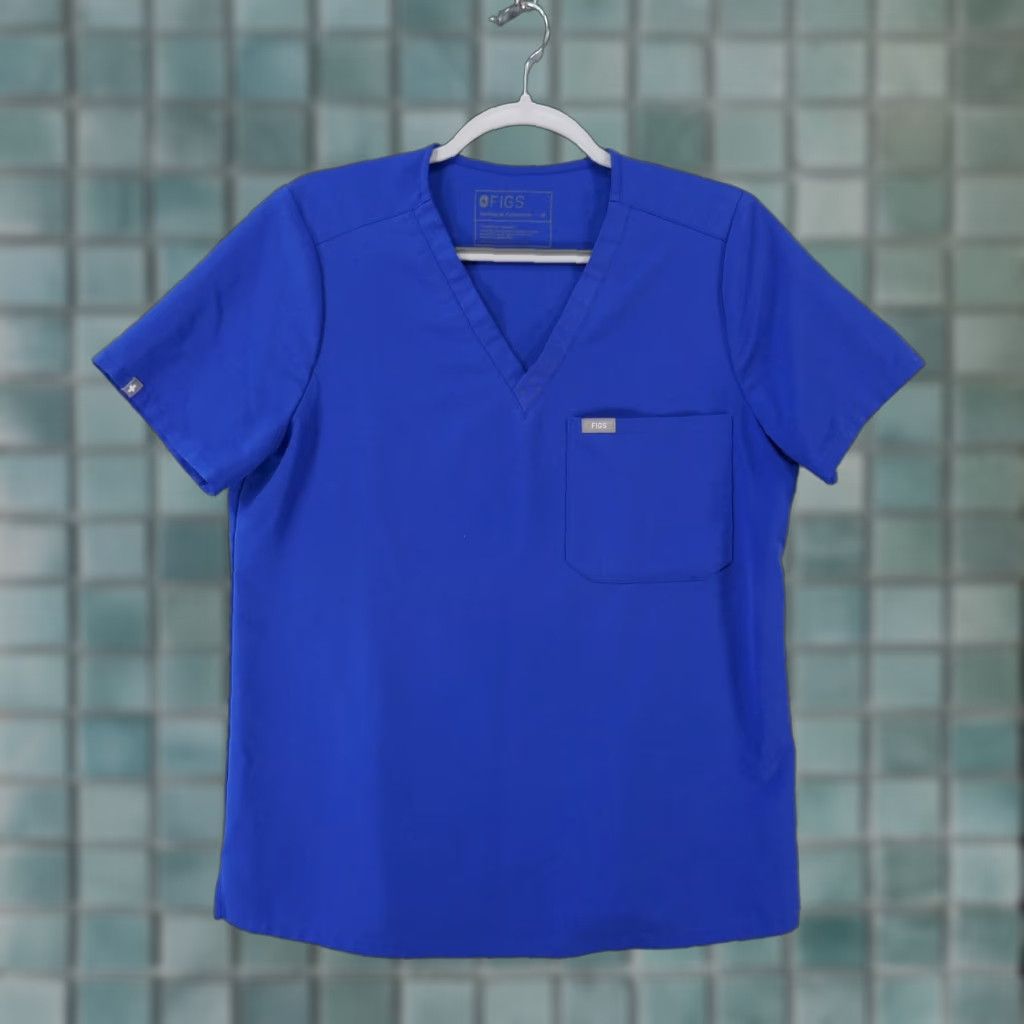 Vintage Figs Scrub Top Womens Medium Short Sleeve Blue w Pockets Size M / US 6-8 / IT 42-44 - 1 Thumbnail