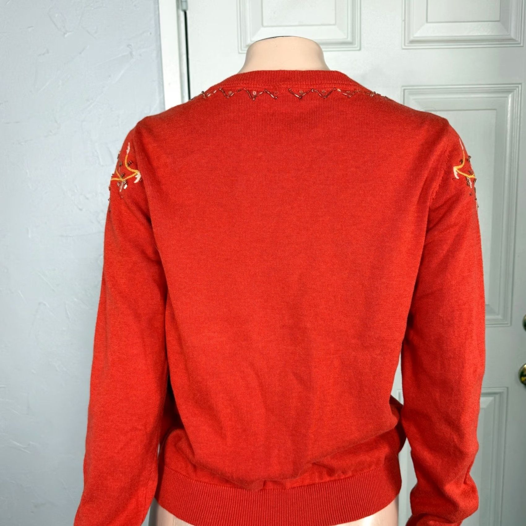 Vintage Sundance Cardigan Sweater Women's Small Crew Neck Long Sleeve Orange Floral Beaded Embroidered Paisley Vintage No Size S / US 4 / IT 40 - 4 Thumbnail