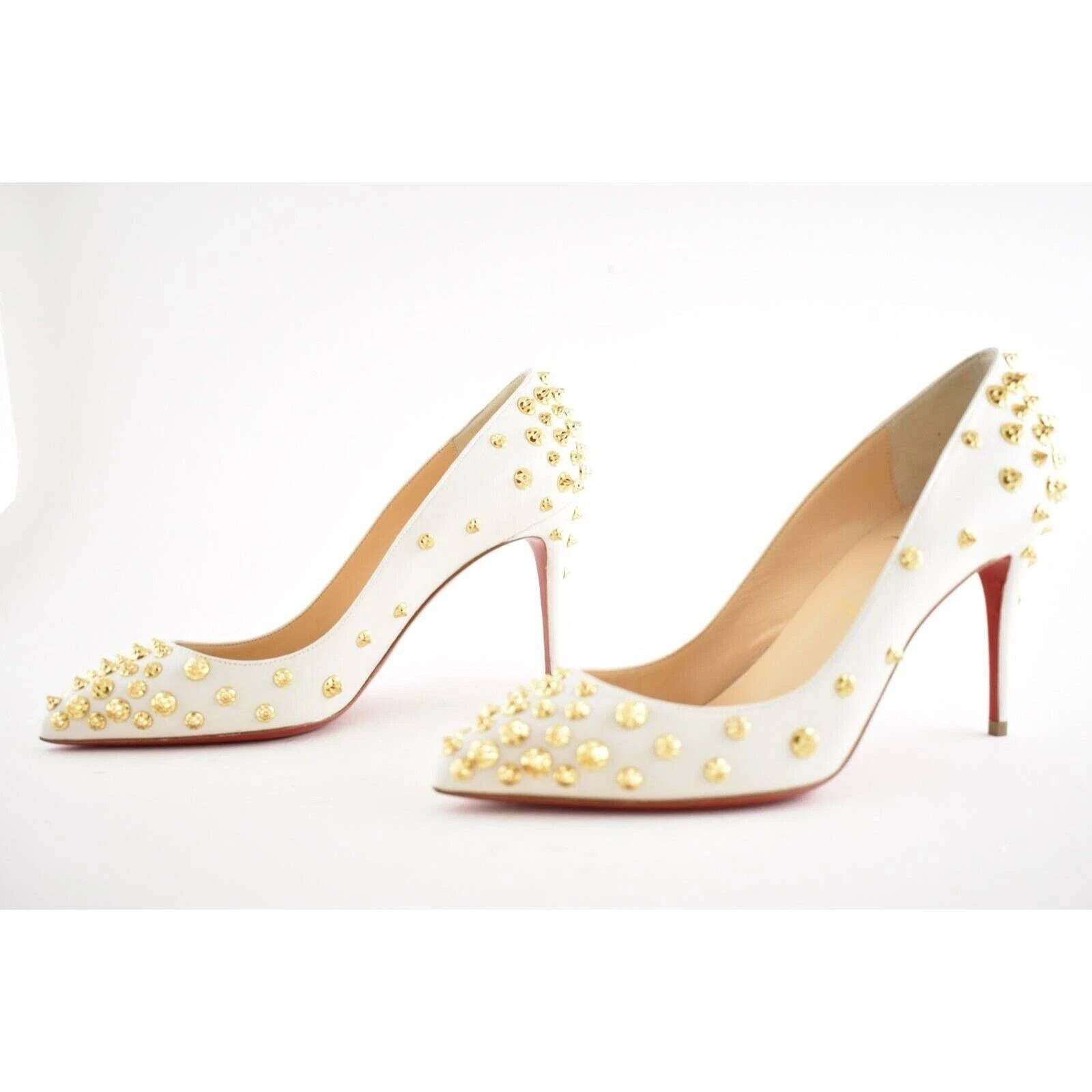 Christian Louboutin Aimantaclou 85 White Snow Gold Spike Pigalle Heel Pump 36.5 Size US 6.5 / IT 36.5 - 9 Thumbnail