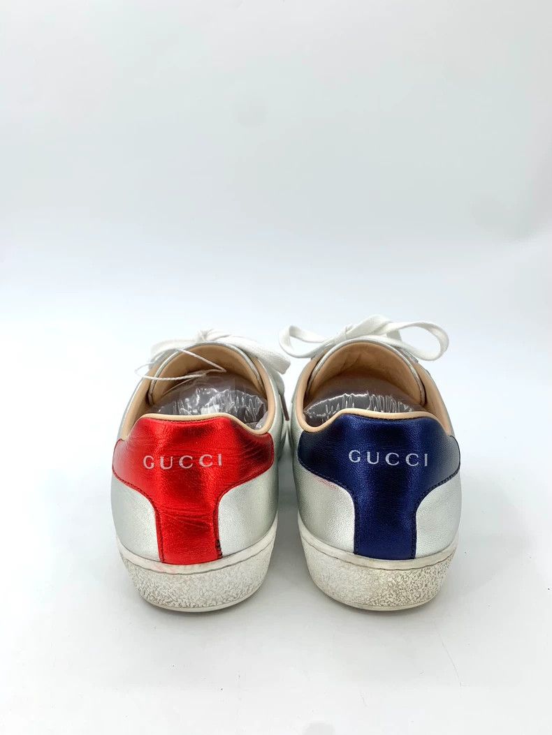 Gucci Gucci Size 36 Ace Series Silver Leather Red Tail Puppy Embr Size US 5 / EU 37 - 4 Thumbnail