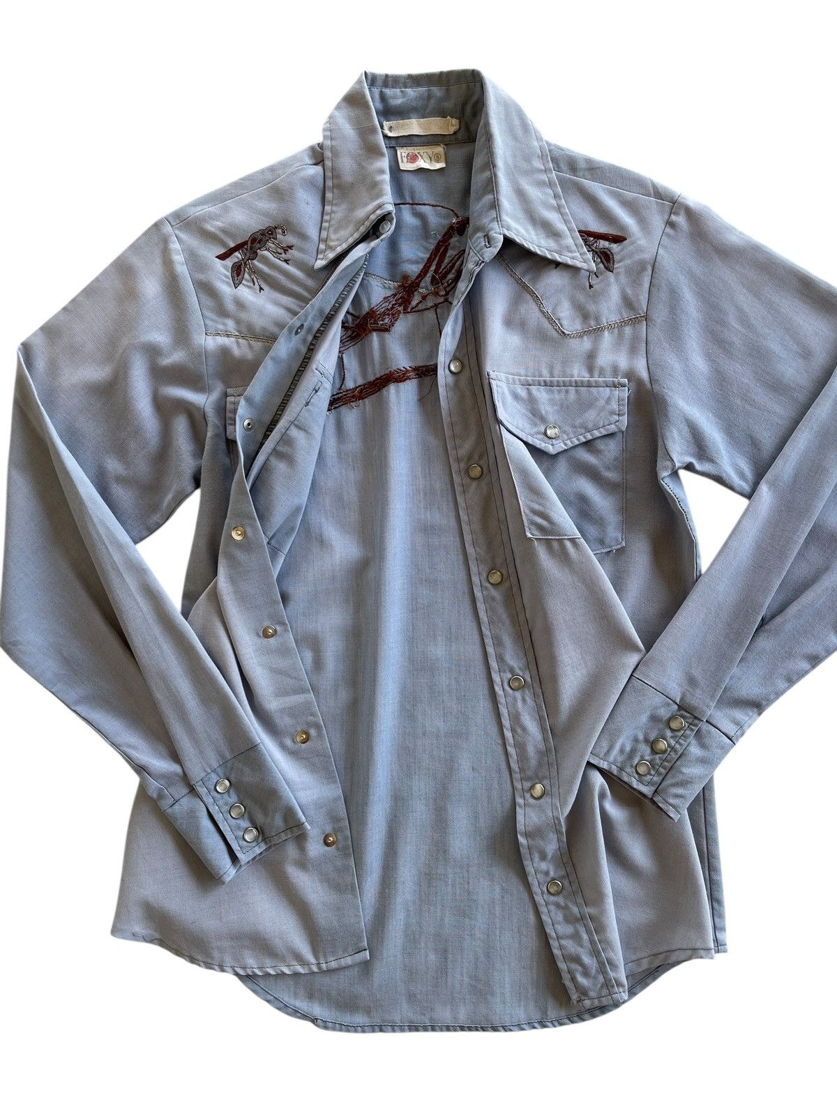 Vintage 70s Foxy Western Chambray Embroidery Shirt Size US S / EU 44-46 / 1 - 6 Thumbnail