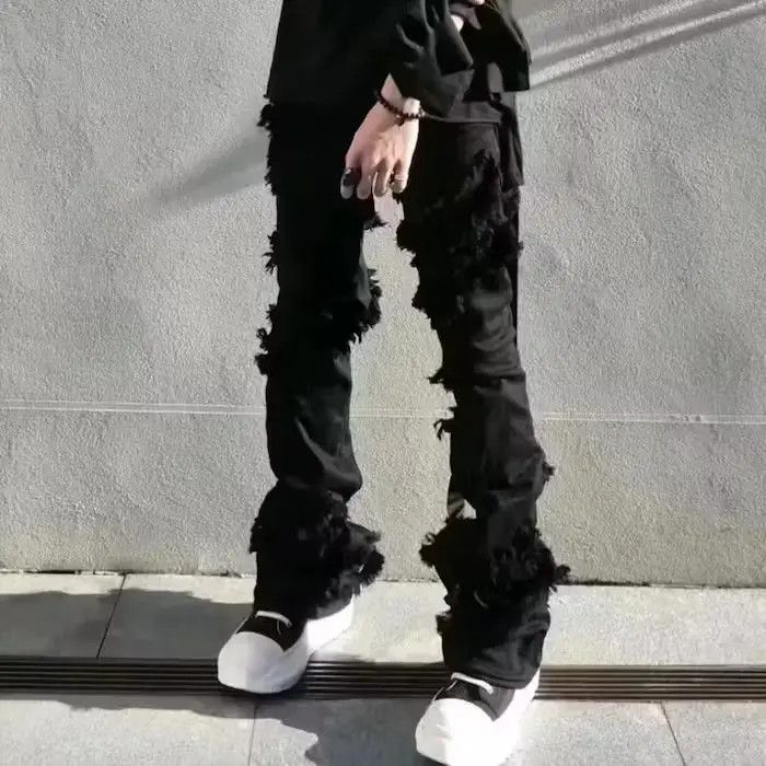 Japanese Brand High Street Ripped Tassel Frayed Black Flare Jeans Size US 30 / EU 46 - 1 Thumbnail
