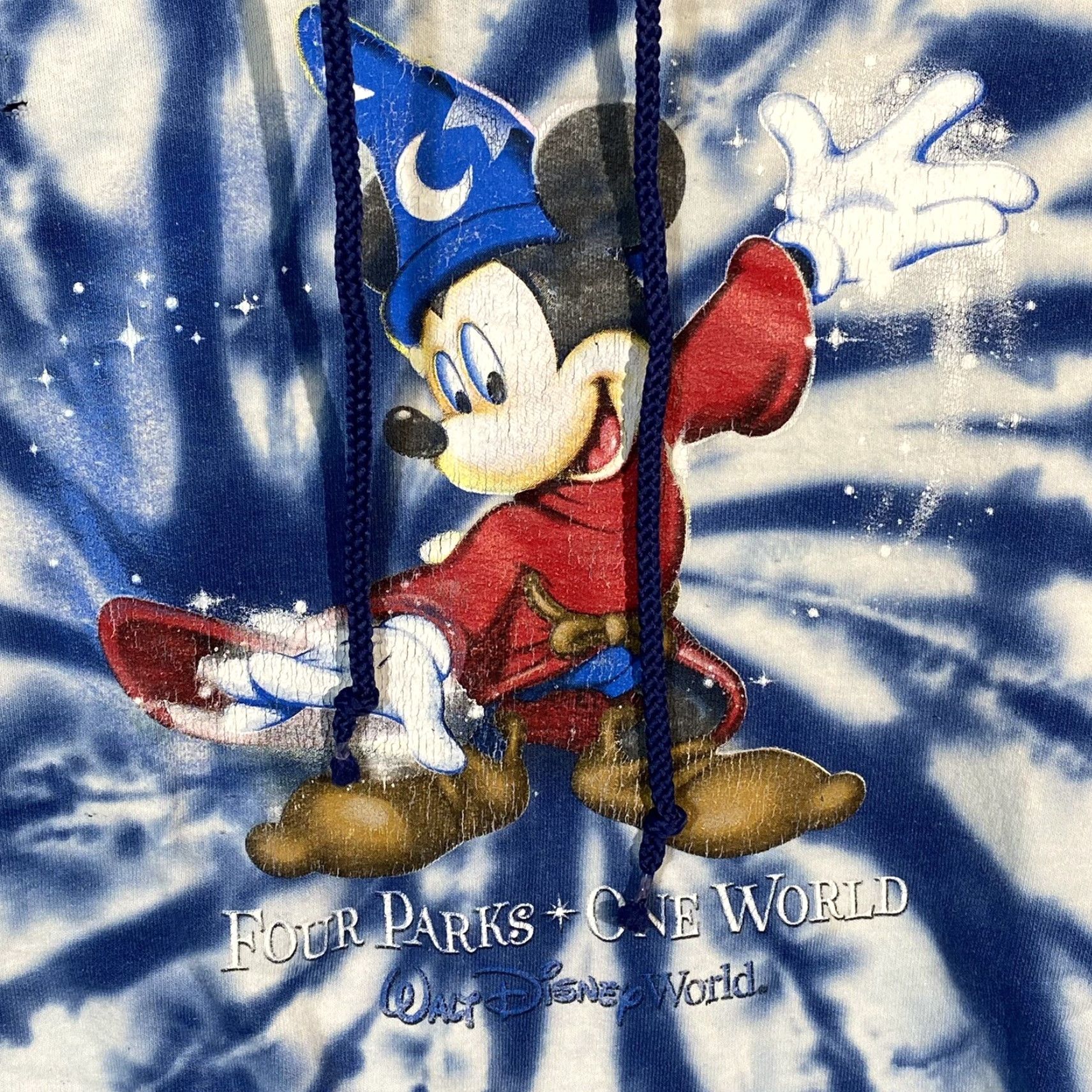 Disney Walt Disney World Mickey Mouse Tie-Dye Hoodie Four Parks one World Blue SZ S Hoodie Unisex Adults S Blue Mickey Mouse Disney Pullover Activewear Size S / US 4 / IT 40 - 2 Thumbnail
