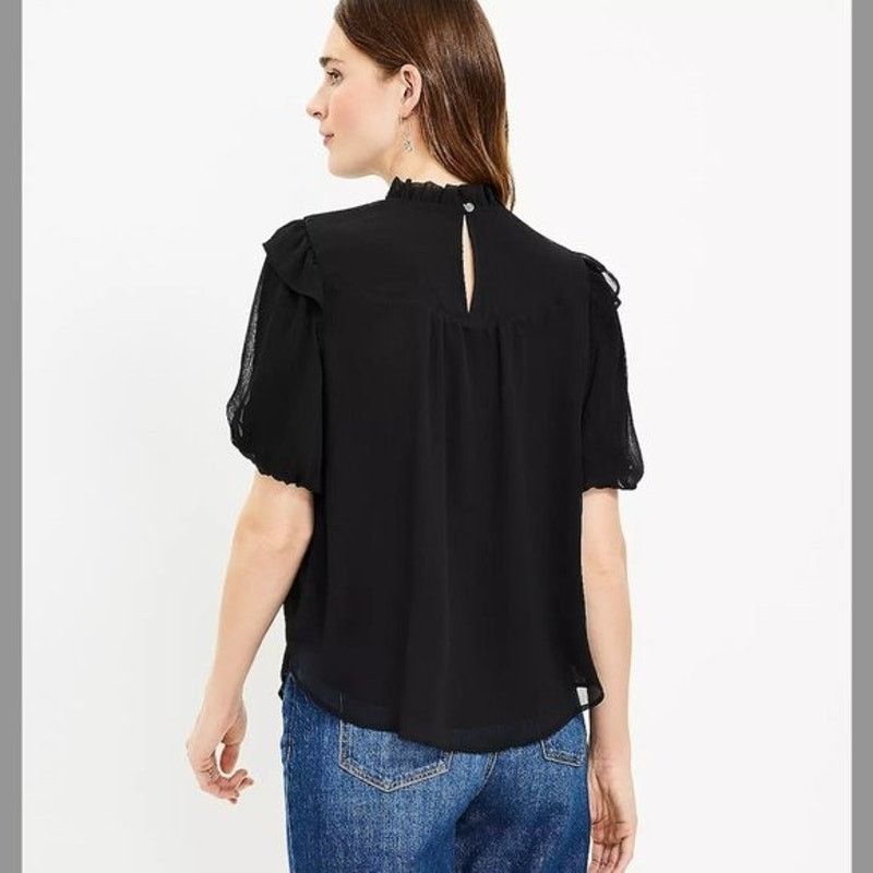 Loft LOFT Ruffle Neck Balloon Sleeve Top BlackWomens Small Petite Size S / US 4 / IT 40 - 10 Thumbnail