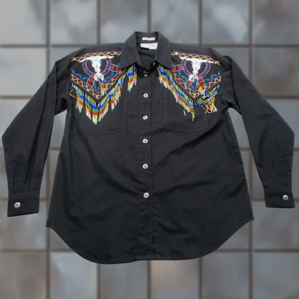 Vintage Side Saddle Vintage Shirt Womens Sz S Embroidered Beaded Western Button Up RARE Size S / US 4 / IT 40 - 1 Thumbnail