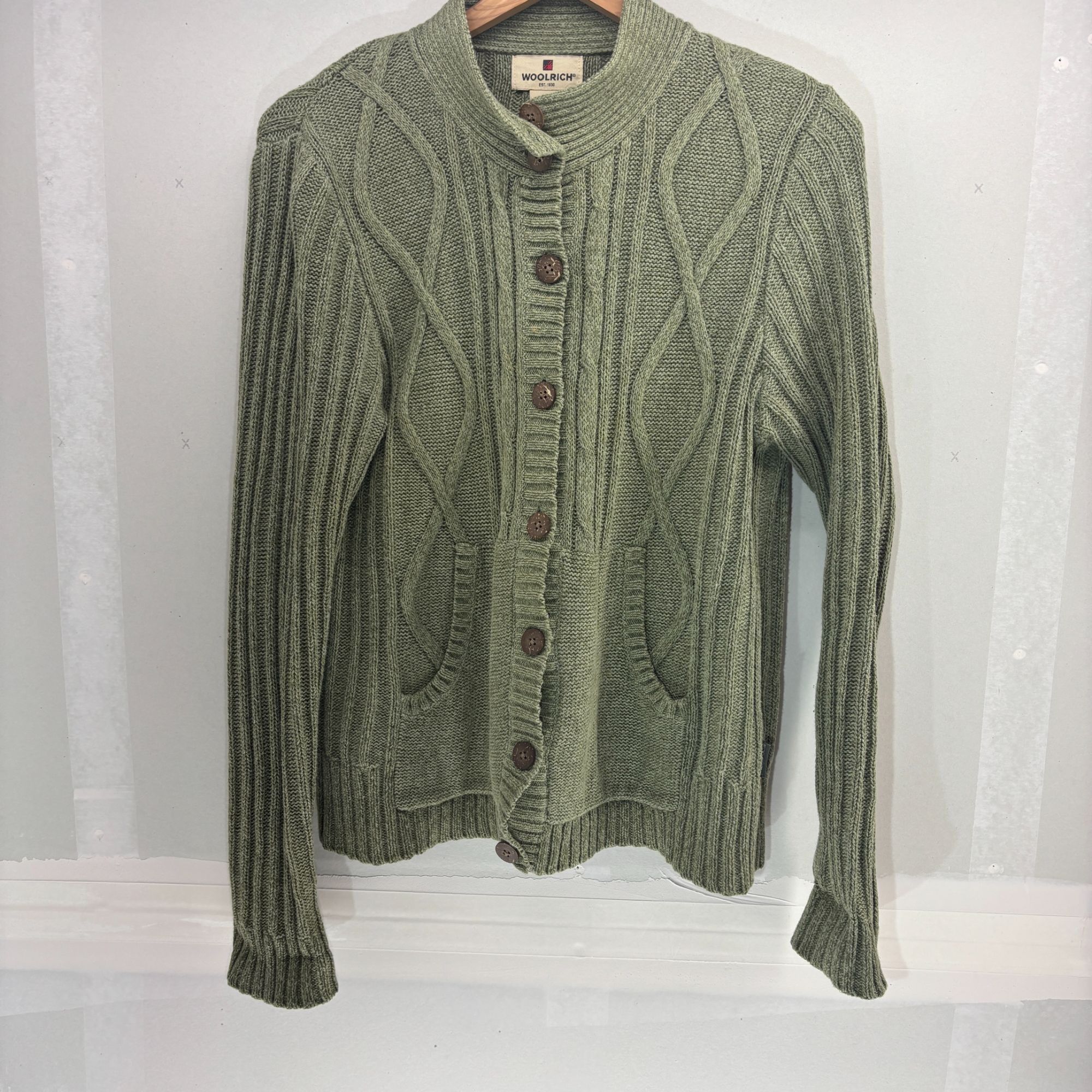 Woolrich Woolen Mills Woolrich Womens Sage Green Cable Knit Cardigan Sweater L Chu Size L / US 10 / IT 46 - 1 Thumbnail