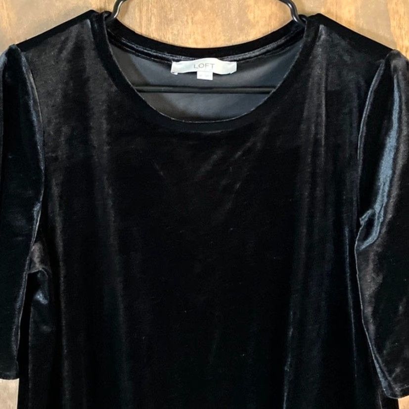 Loft LOFT Blouse Womens Black Velvet Crew Neck Tie Bottom Short Sleeve XS Size XS / US 0-2 / IT 36-38 - 2 Thumbnail