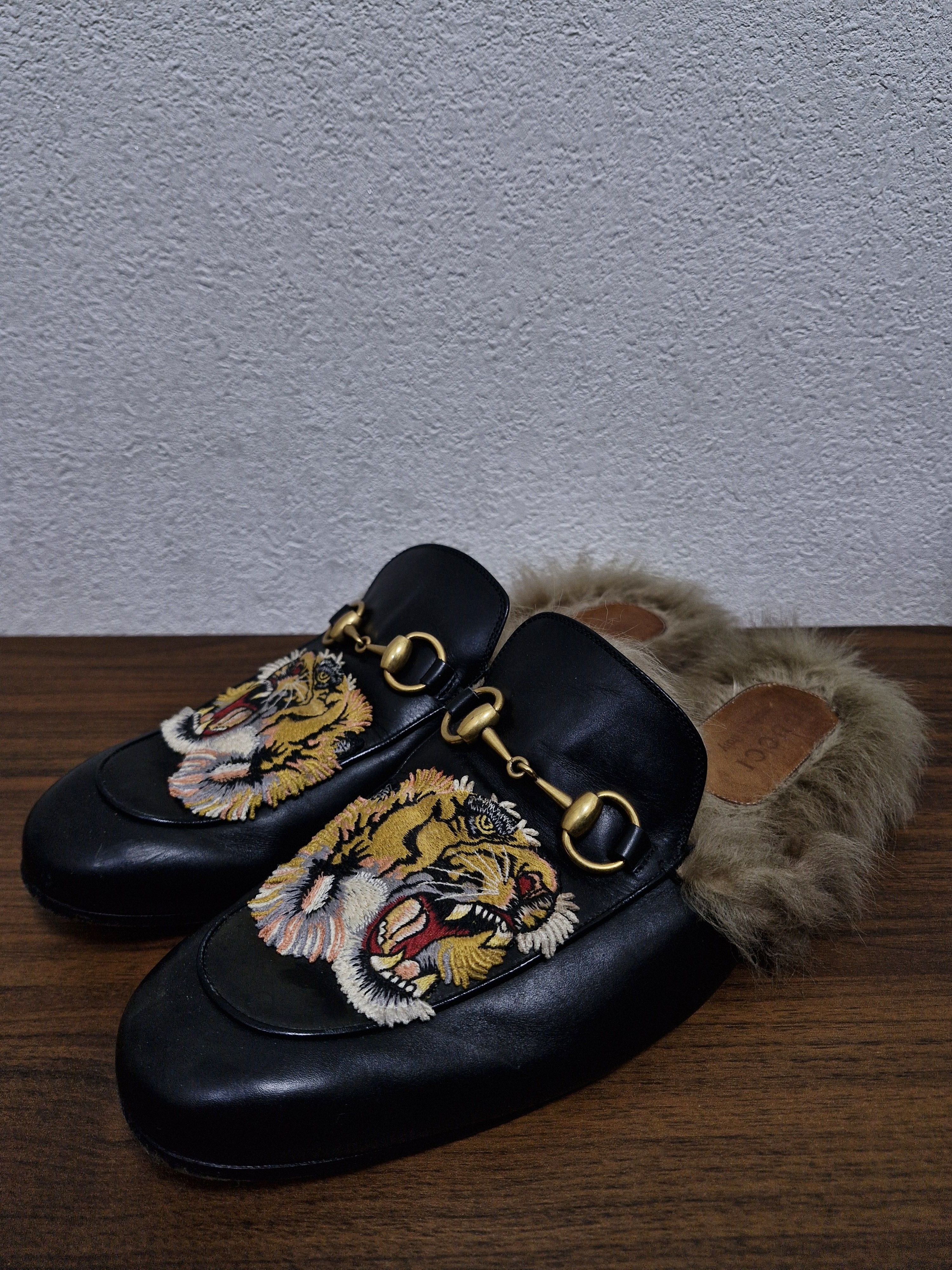 Gucci Ss17 Princetown Tiger Embroidered Fur Loafers in Black, Men's (Size 8.5)
