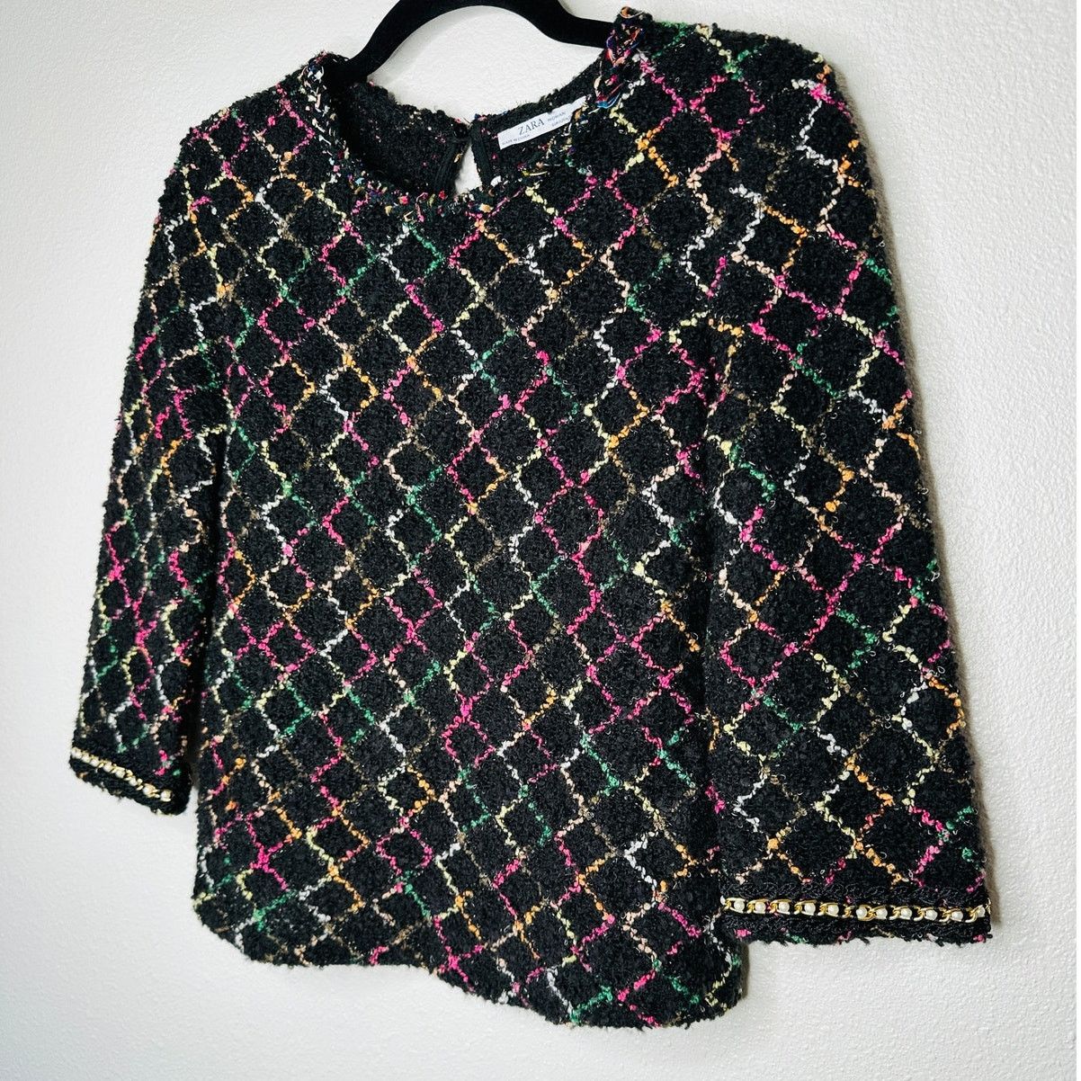 Zara Zara Black Multicolor Knit Sweater Pearls on Sleeves Top S Size S / US 4 / IT 40 - 3 Thumbnail