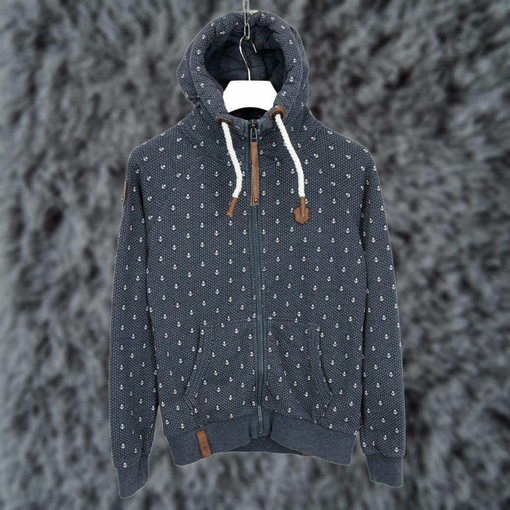 Vintage NAKETANO Hoodie Women's LARGE Blue Patterned Full Zip Hooded Pockets Size L / US 10 / IT 46 - 1 Thumbnail