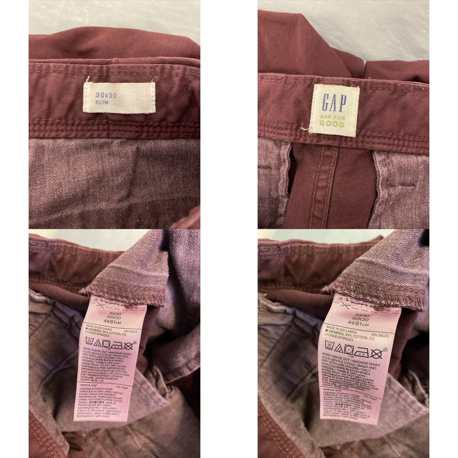 Gap Gap Chino Pants Mens 30x30 Maroon Cotton Casual Straight Size US 30 / EU 46 - 8 Thumbnail