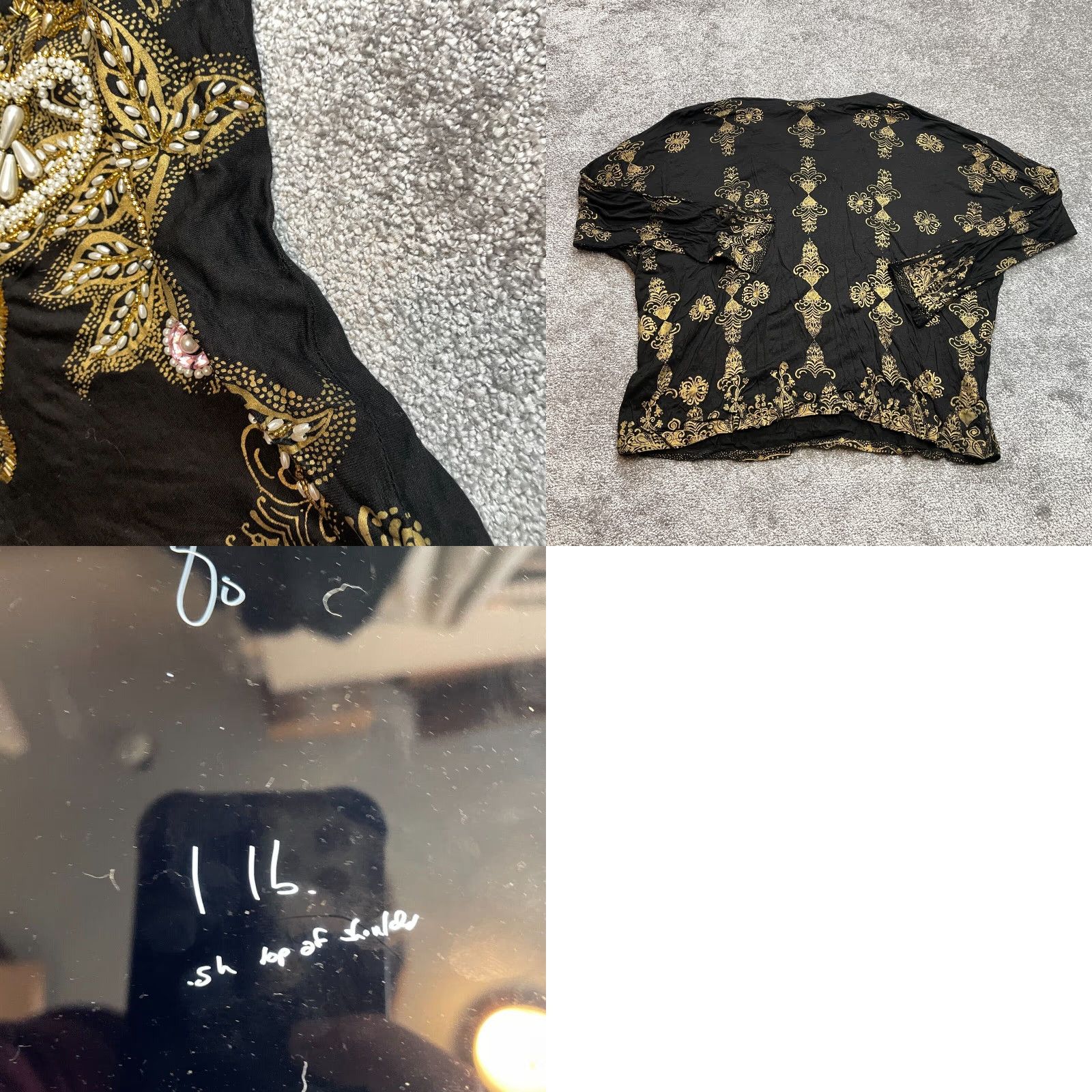Vintage Bali Blouse Womens One Size Black Gold Beaded Shiny Hearts Soft Size ONE SIZE - 8 Thumbnail