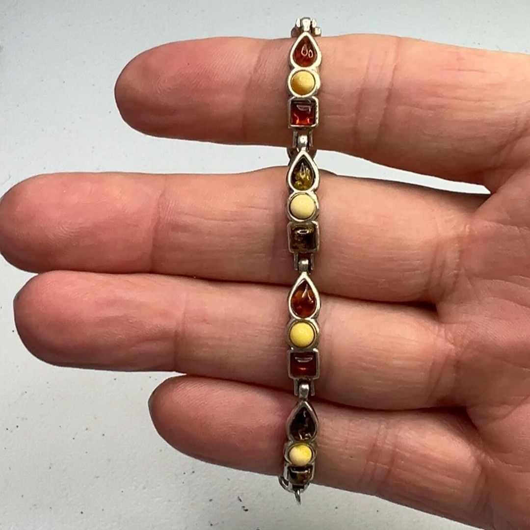 Other Amber & Sterling Silver 7" Multi-Color Bracelet With Teardro Size ONE SIZE - 5 Thumbnail
