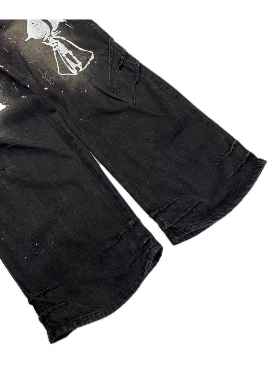 Designer Washed and Aged Frayed Print Street Y2K Jeans Size US 32 / EU 48 - 3 Thumbnail