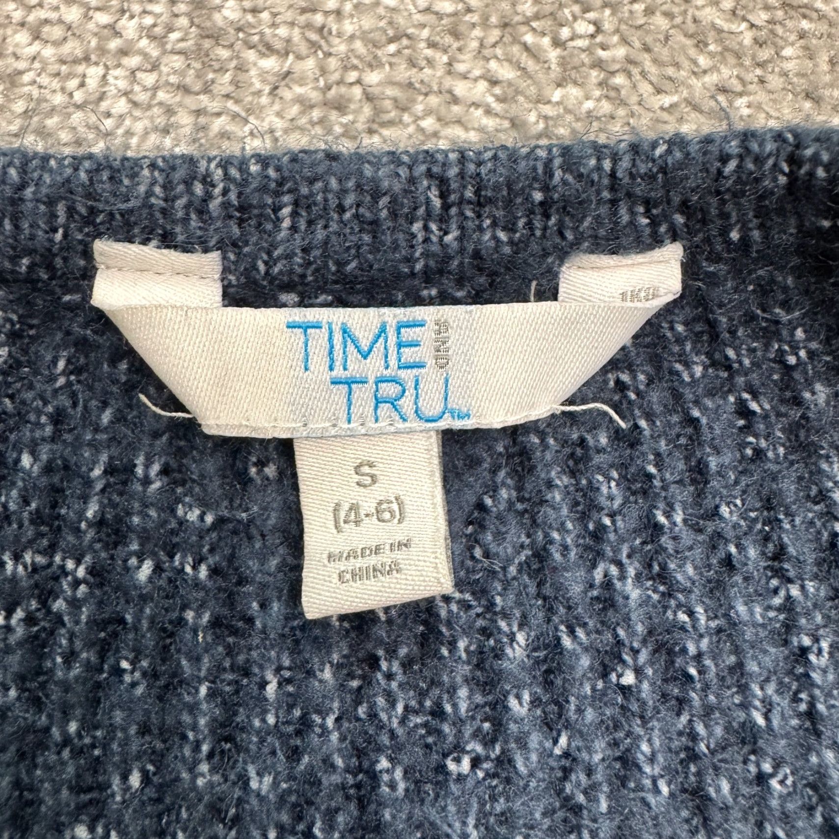 Vintage Time & Tru Cardigan Sweater Women's Blue Waffle-Knit Open V-Neck Small Pullover Casual Autumn Winter Classic Venture Ladies (adjusted?) Size S / US 4 / IT 40 - 6 Thumbnail