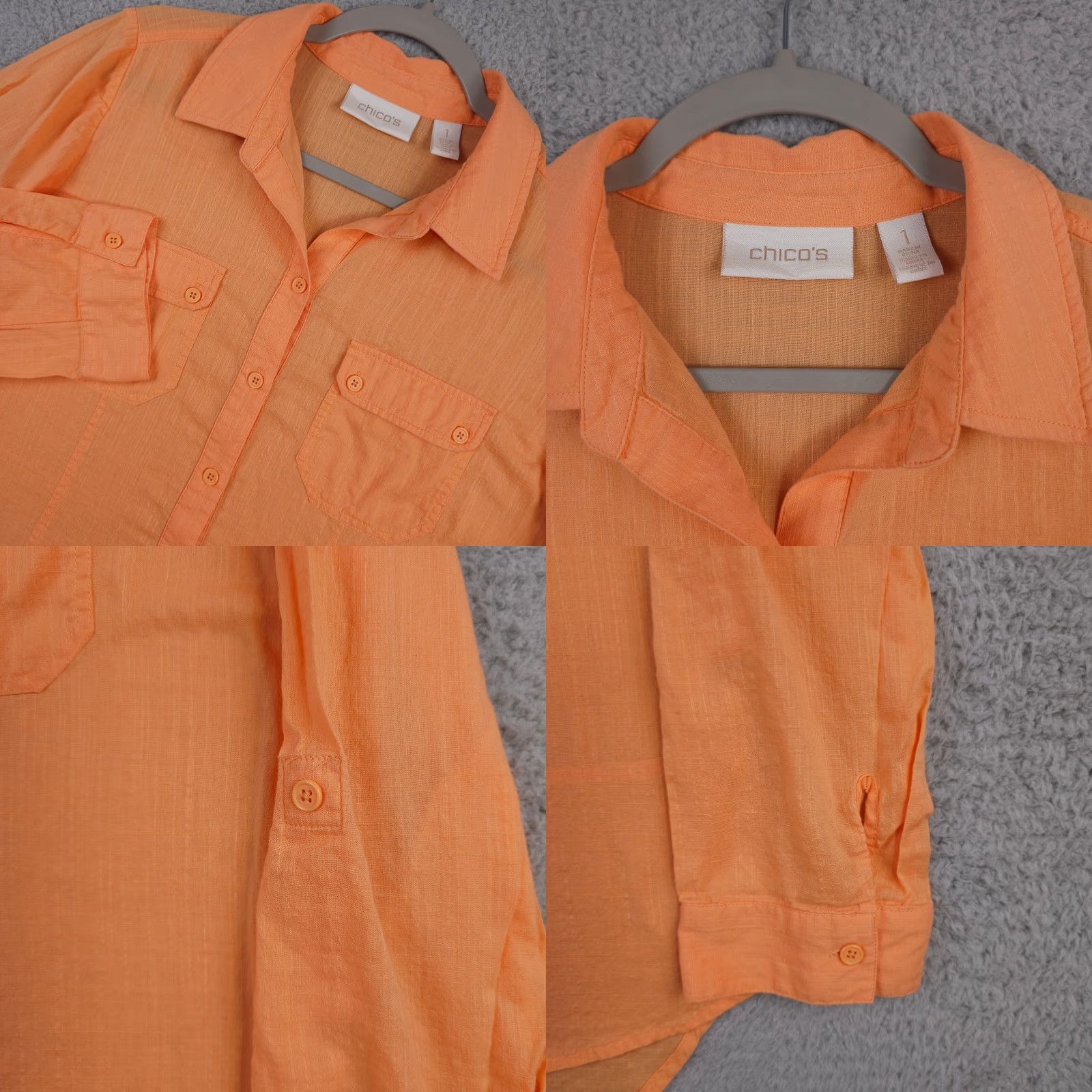 Vintage Chicos Shirt Womens 1 US Medium Orange Button Up Roll Tab Sleeve Shirttail Hem Shirt Womens M Orange Button-Up Roll Tab Sleeve Shirttail Hem Size M / US 6-8 / IT 42-44 - 8 Thumbnail