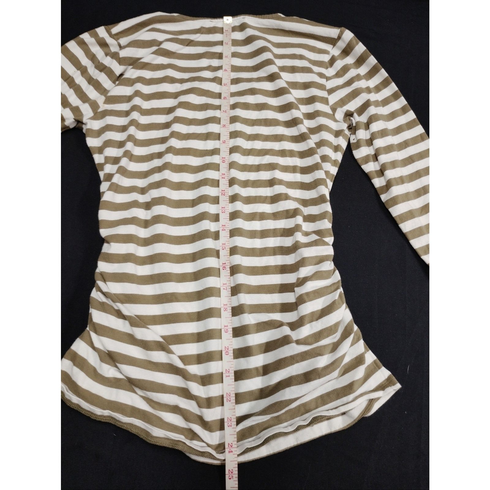 Michael Kors Michael Kors Striped V-Neck Zip Front Top Khaki & White Size S / US 4 / IT 40 - 6 Thumbnail