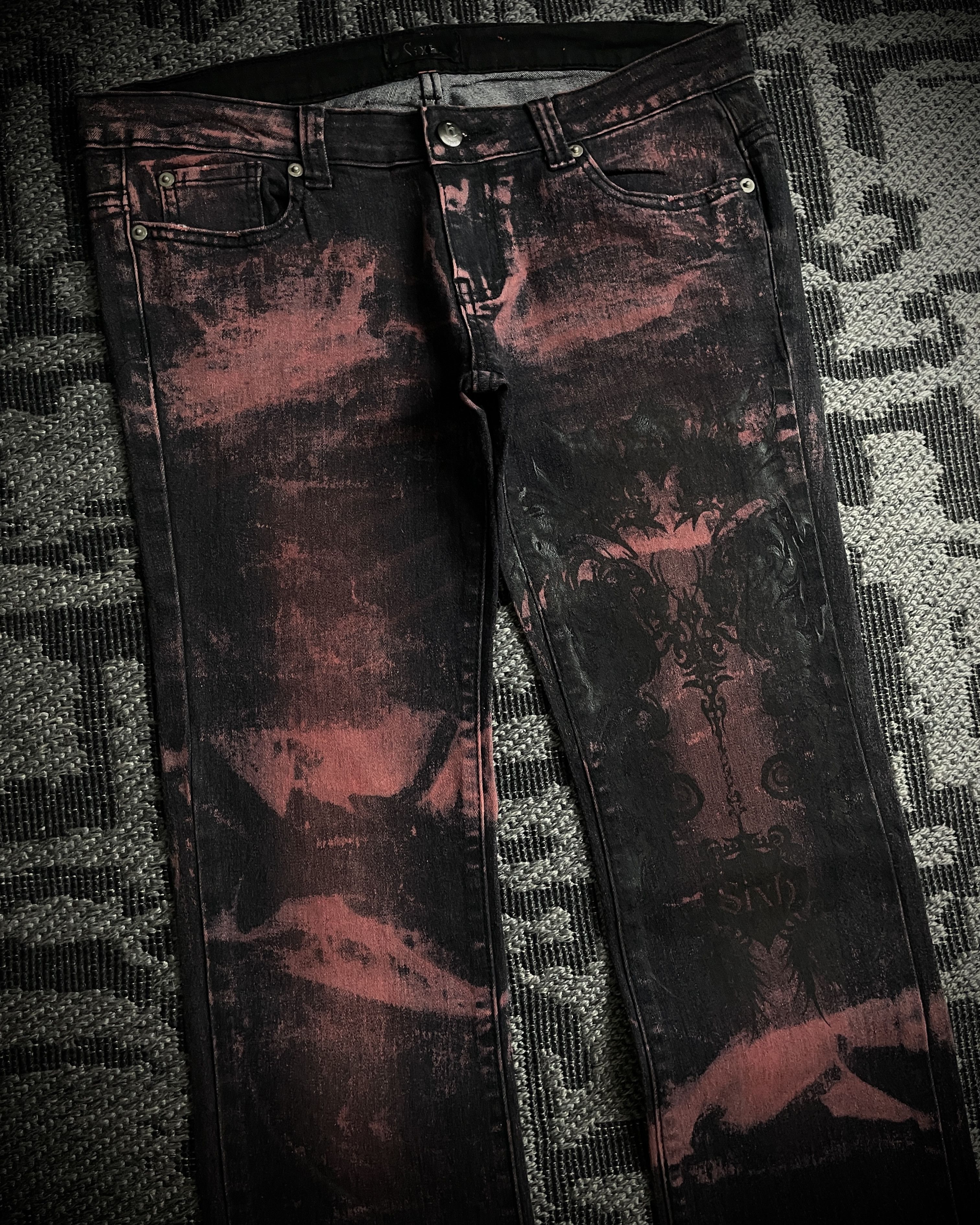 Japanese Brand Sixh Bloodwash Gothic Print Denim Size US 33 - 6 Thumbnail