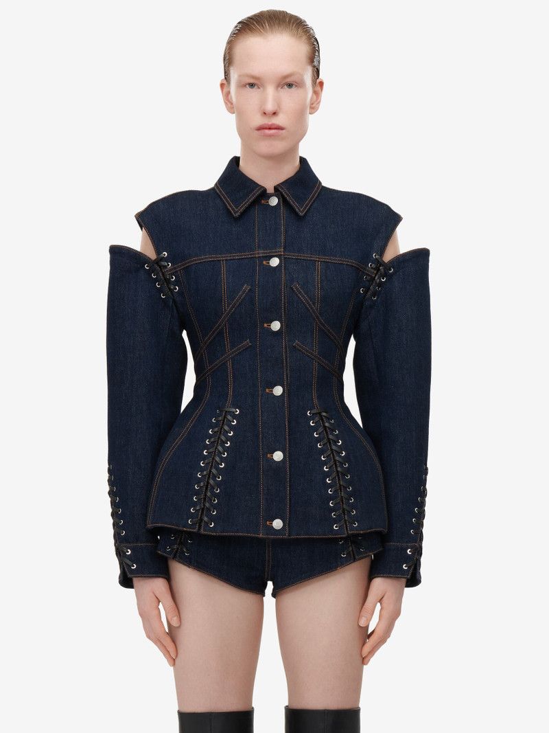 Alexander McQueen o1srvl11e0226 Lace Detail Slashed Denim Jacket In Blue Size M / US 6-8 / IT 42-44 - 5 Thumbnail