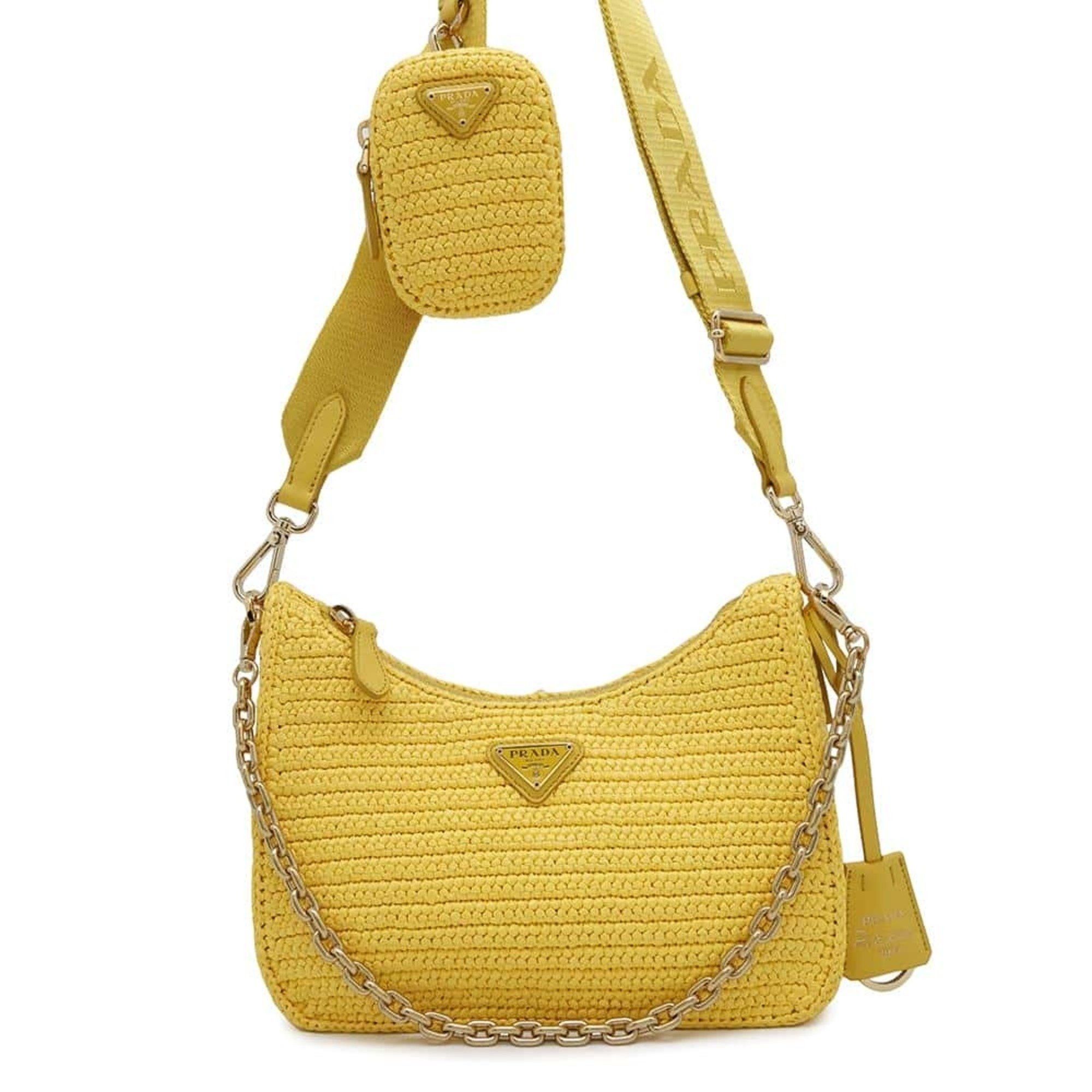 Prada Shoulder Bag Saffiano Re-Edition 2005 Raffia 1Bh204 Prada in Yellow, Women's