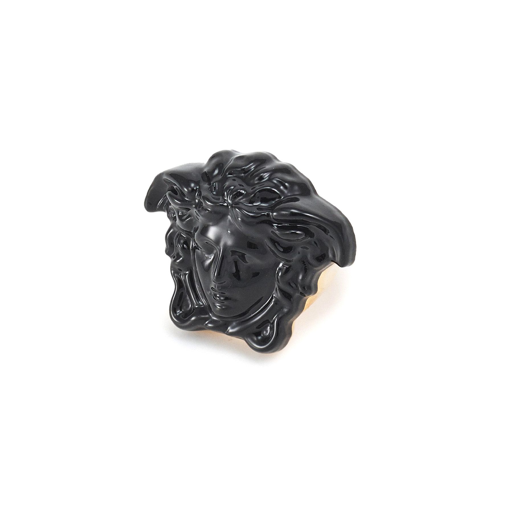 image of Versace Medusa Verniciato Logo Black Gold Ring, Men's