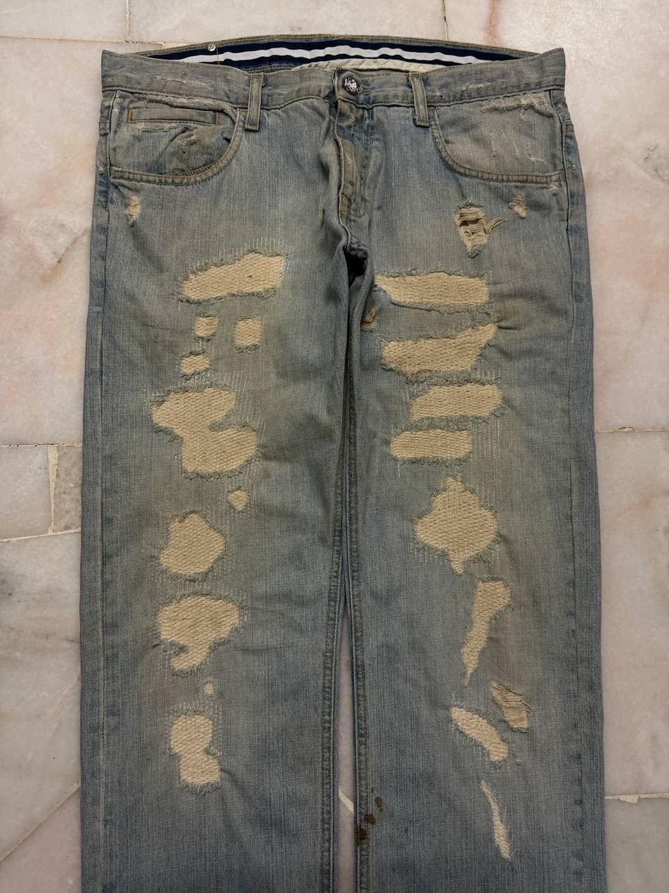 Vintage 💥Sashiko Boro Kapital Style Thrashed Rusty Jeans By Zara 90s Size US 34 / EU 50 - 2 Thumbnail