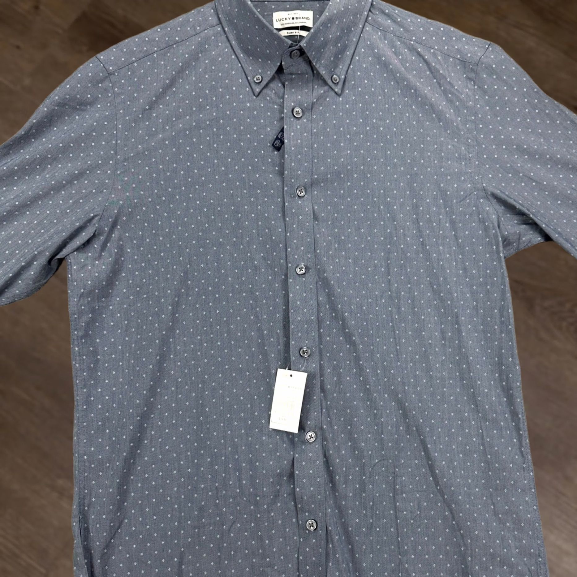 Lucky Brand Lucky Brand Mens Dress Shirt Medium 15-15.5 32/33 Indigo Slim Fit NEW Shirt Mens Medium Indigo Geometric Pattern Button-Down 32/33 15-15.5 Size 40R - 1 Thumbnail