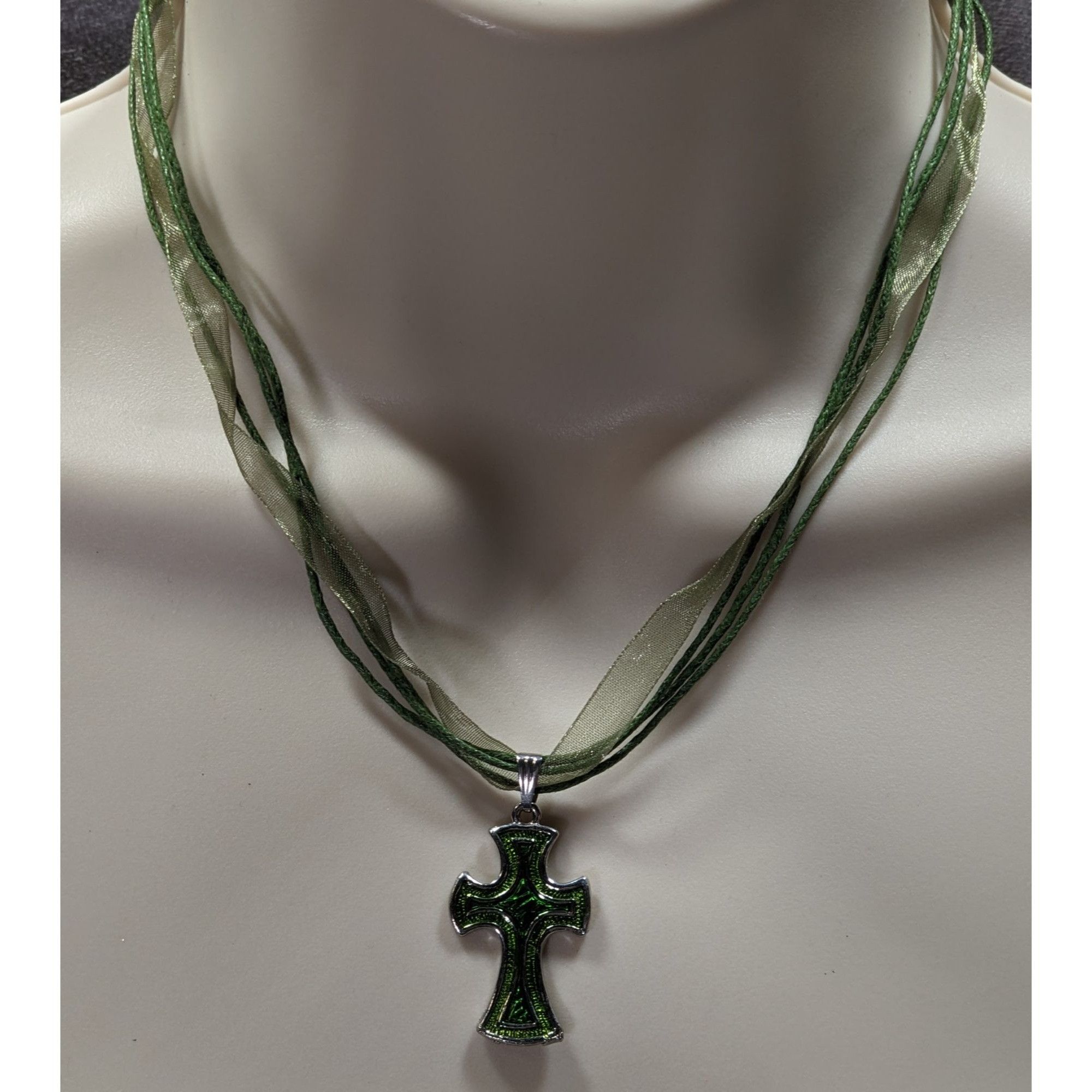 Other Whimsygoth Religious Green Cross Pendant Necklace Size ONE SIZE - 3 Thumbnail
