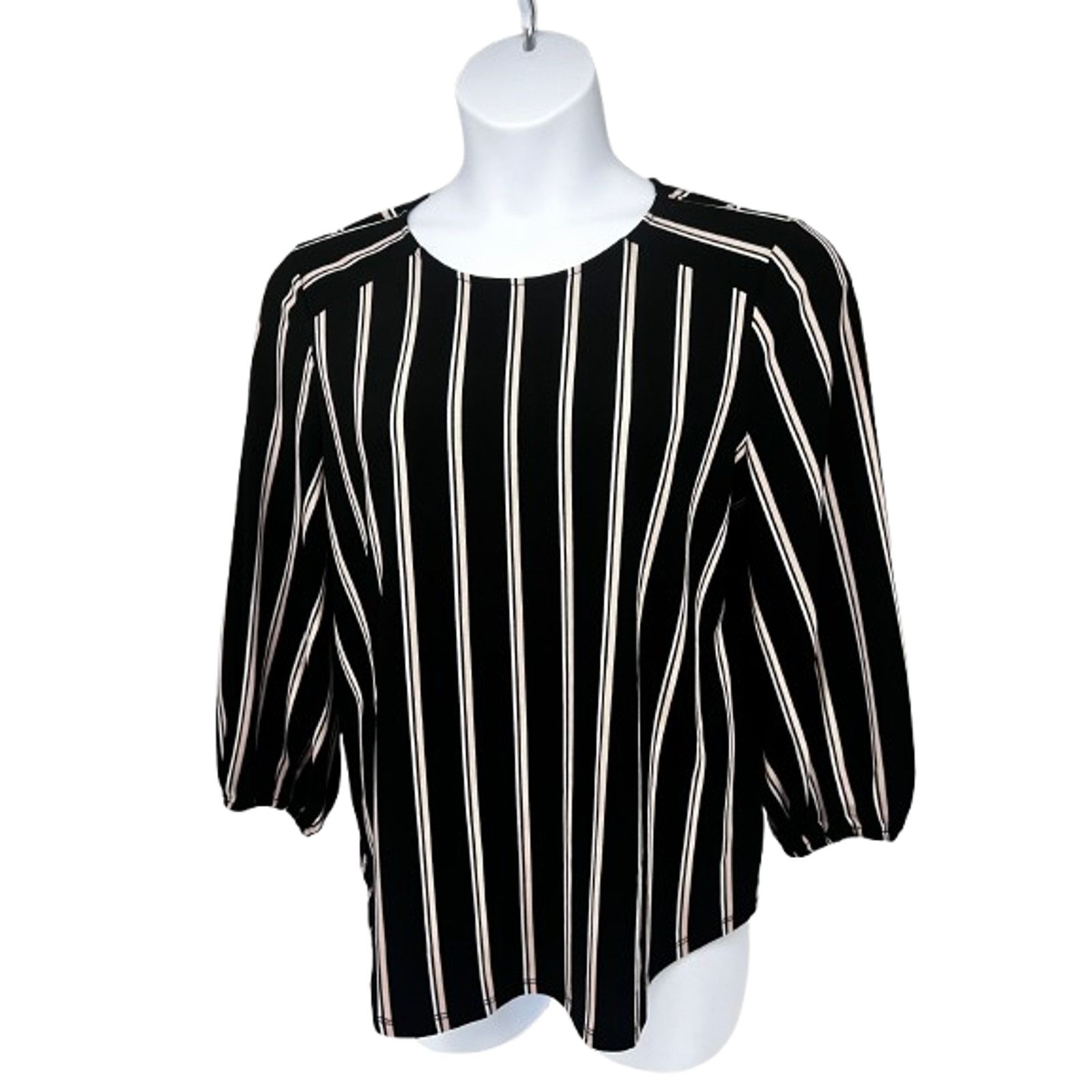 Adrianna Papell Adrianna Papell Black Striped Pullover Top Shirt L Stretch Size L / US 10 / IT 46 - 4 Thumbnail