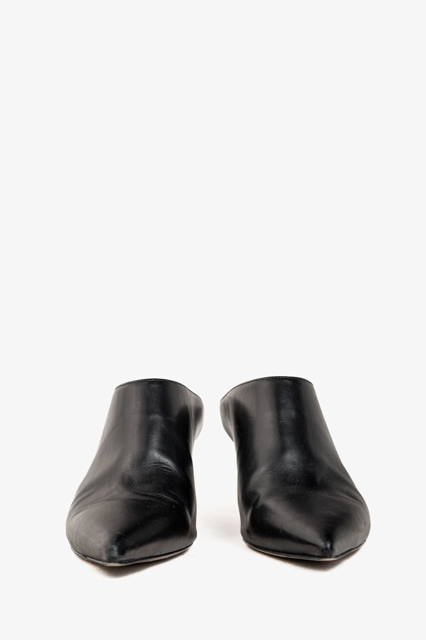Stuart Weitzman Stuart Weitzman Mira Nero Leather Pointed-Toe Mules Size US 7.5 / IT 37.5 - 2 Thumbnail