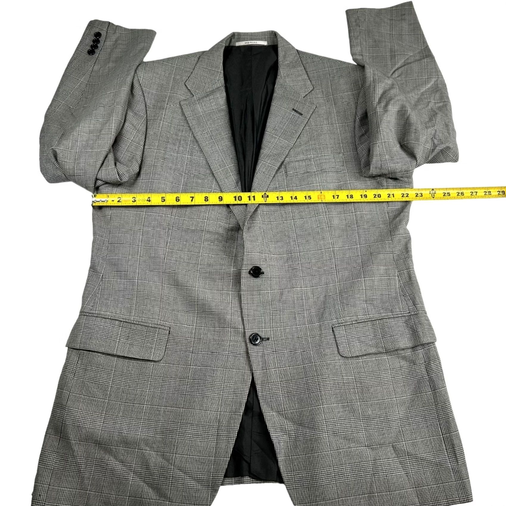Vintage VINTAGE Hickey Freeman Blazer Plaid 2-Button Wool USA 44L Mens Black/White Glen Plaid Blazer Mens Wool 100% Wool USA 44 Long Men’s Blazer Size 44R - 7 Thumbnail