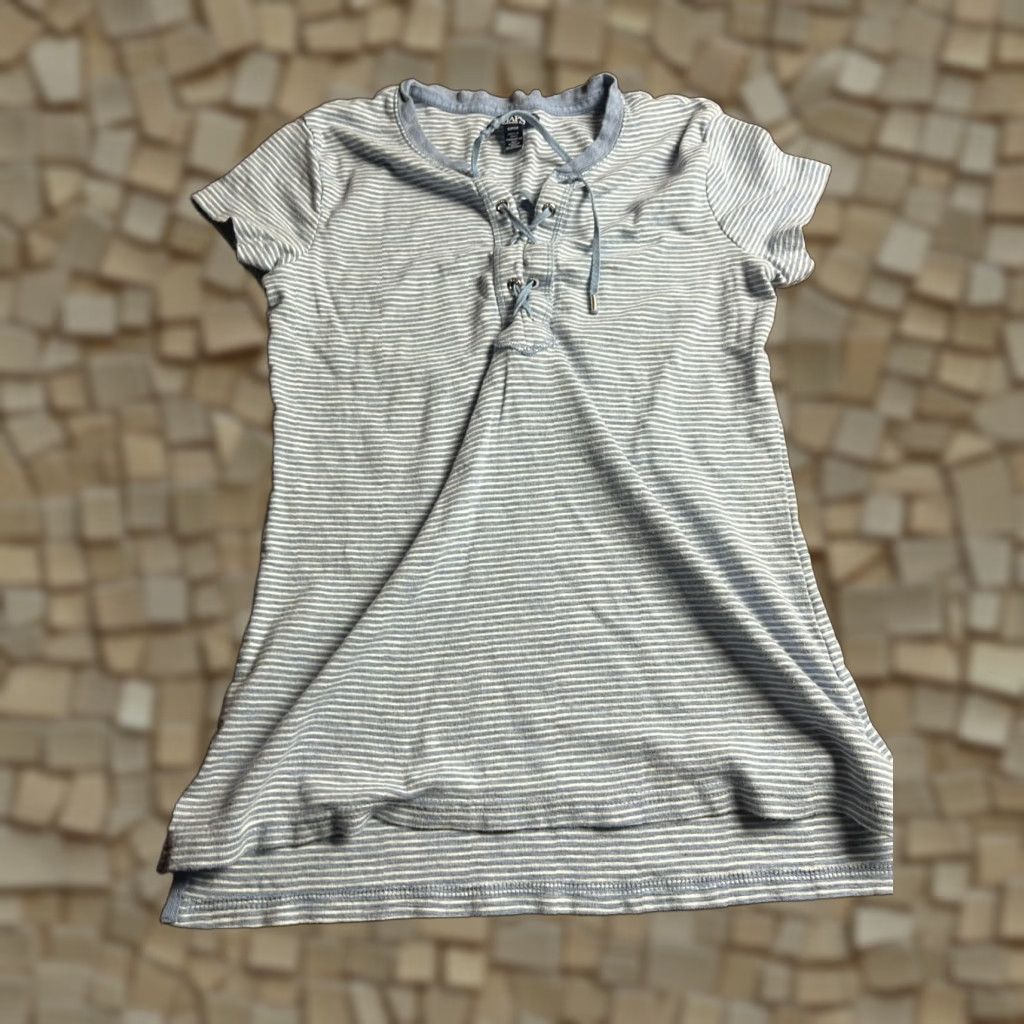 Chaps Chaps Shirt Women's Size Small Striped Lace Up Blue White Multicolor Casual Short Sleeve T-Shirt Regular Womens - Chaps Size S / US 4 / IT 40 - 1 Thumbnail