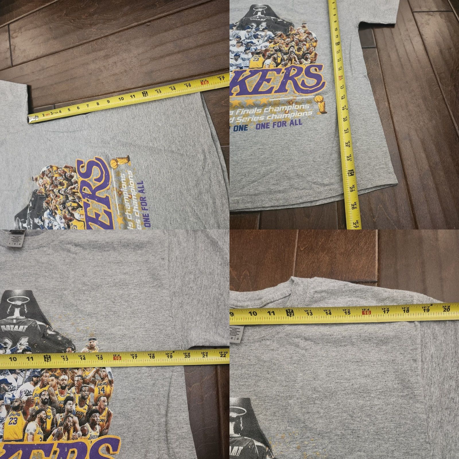 Gildan VINTAGE LA Lakers Dodgers World Champions Kobe Bryant 2020 Graphic Tee Shirt Gray 2XL Size US L / EU 52-54 / 3 - 8 Thumbnail