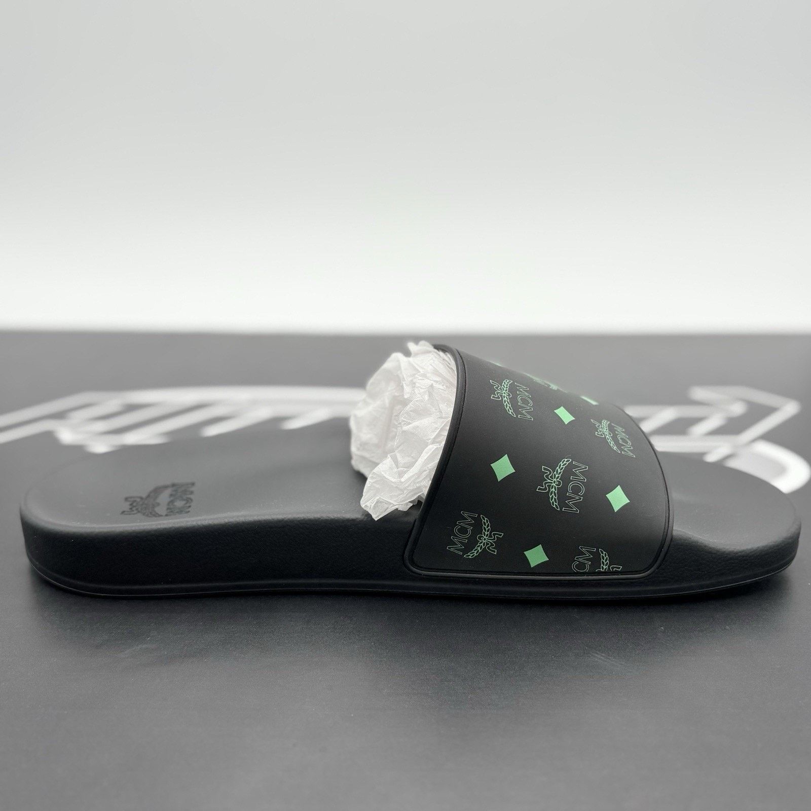 MCM MCM Monogram Print Slides ' Black Splash Green ' | NEW! Size US 12 / EU 45 - 9 Thumbnail