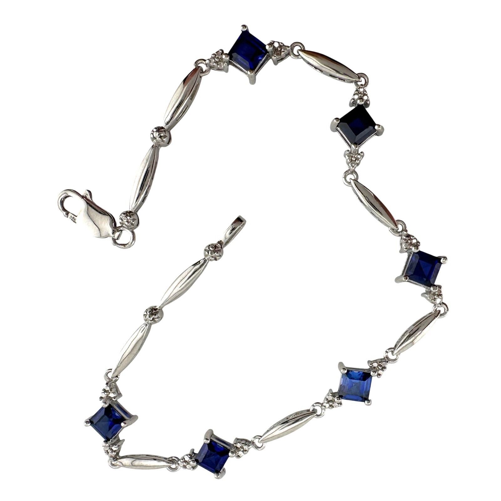 Other 3.10 Carat Lab Created Sapphire Bracelet with Diamond Accent Size ONE SIZE - 7 Thumbnail